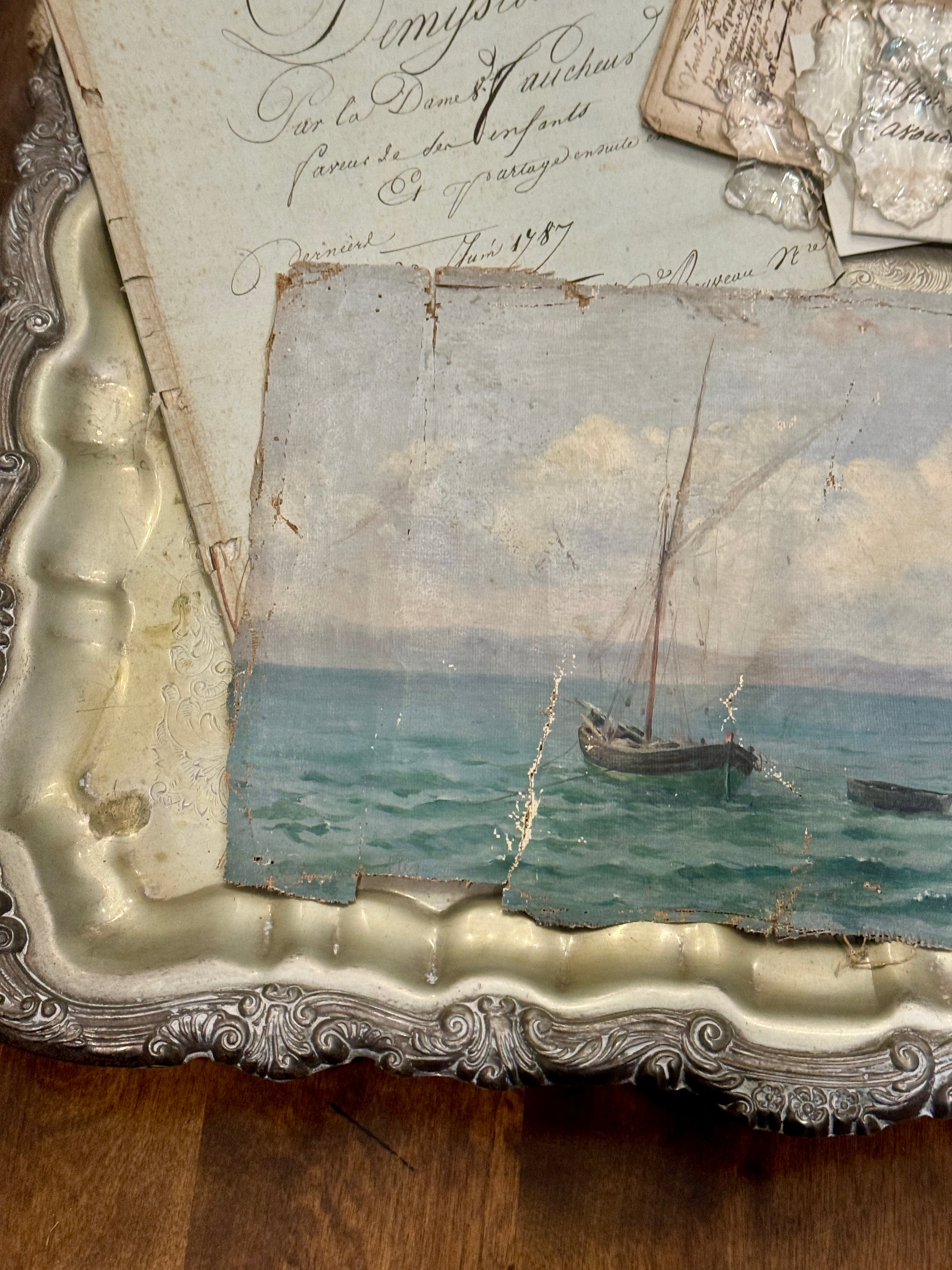 Antique Timeworn Early 1800s French Nautical Canvas