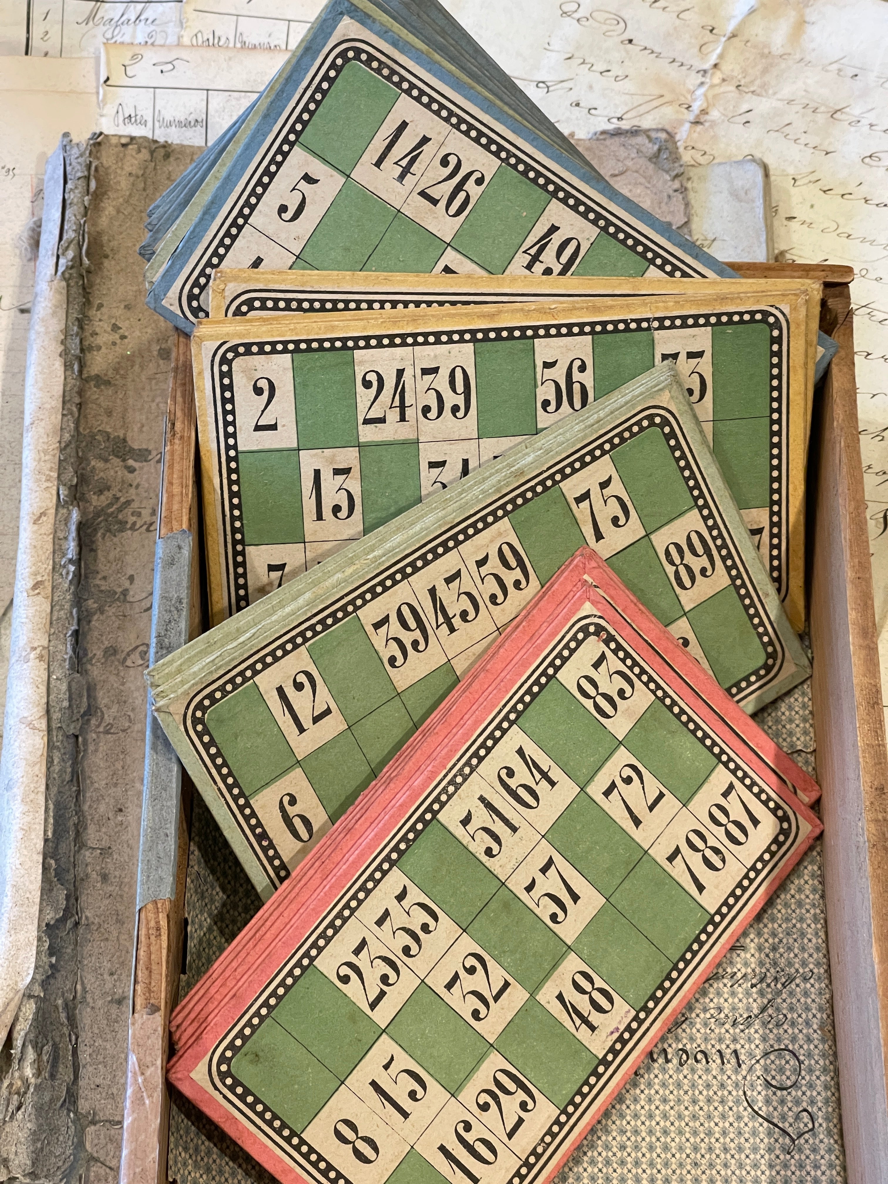 Set of 4 Vintage French Bingo/Loto cards