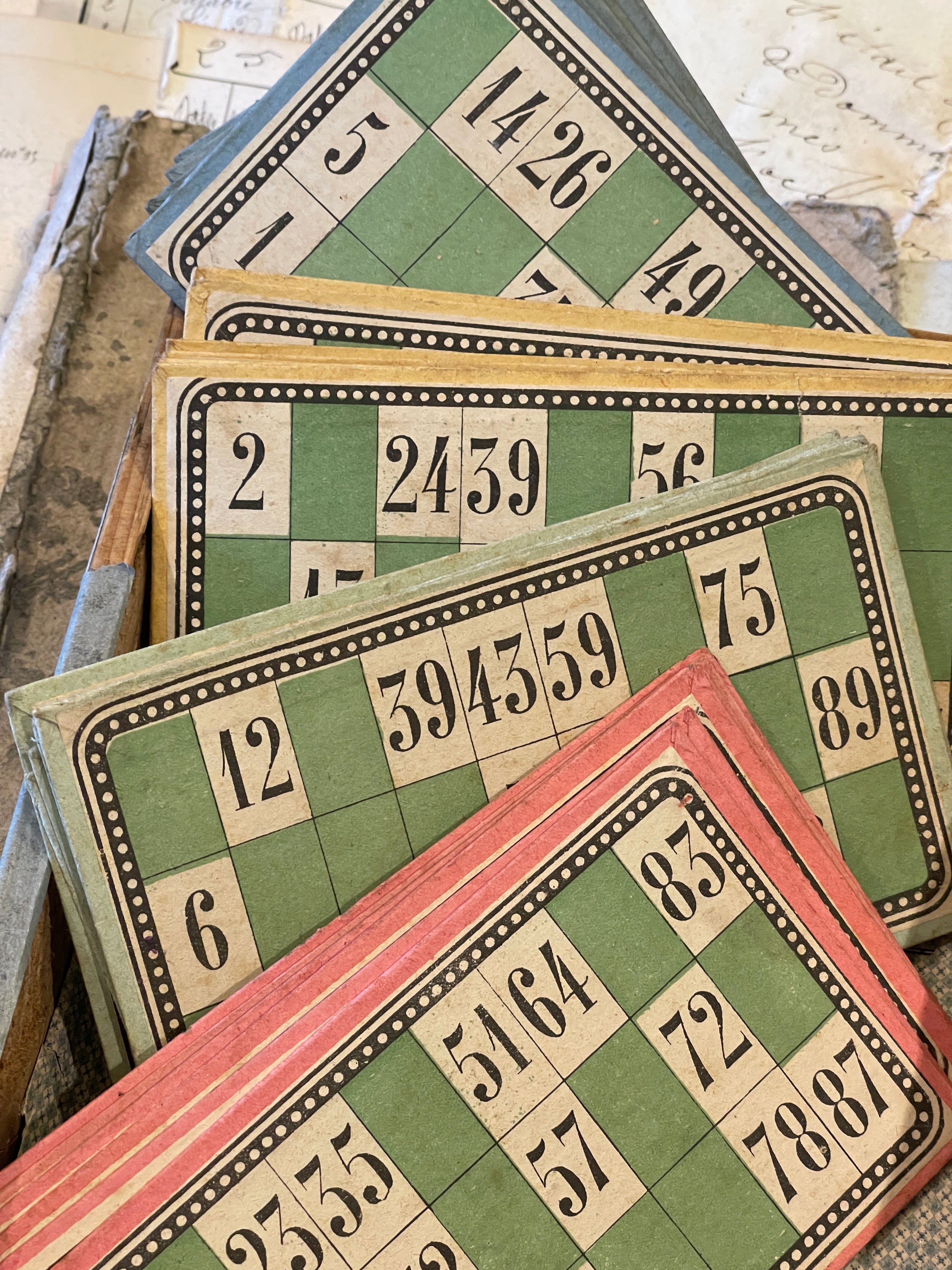 Set of 4 Vintage French Bingo/Loto cards
