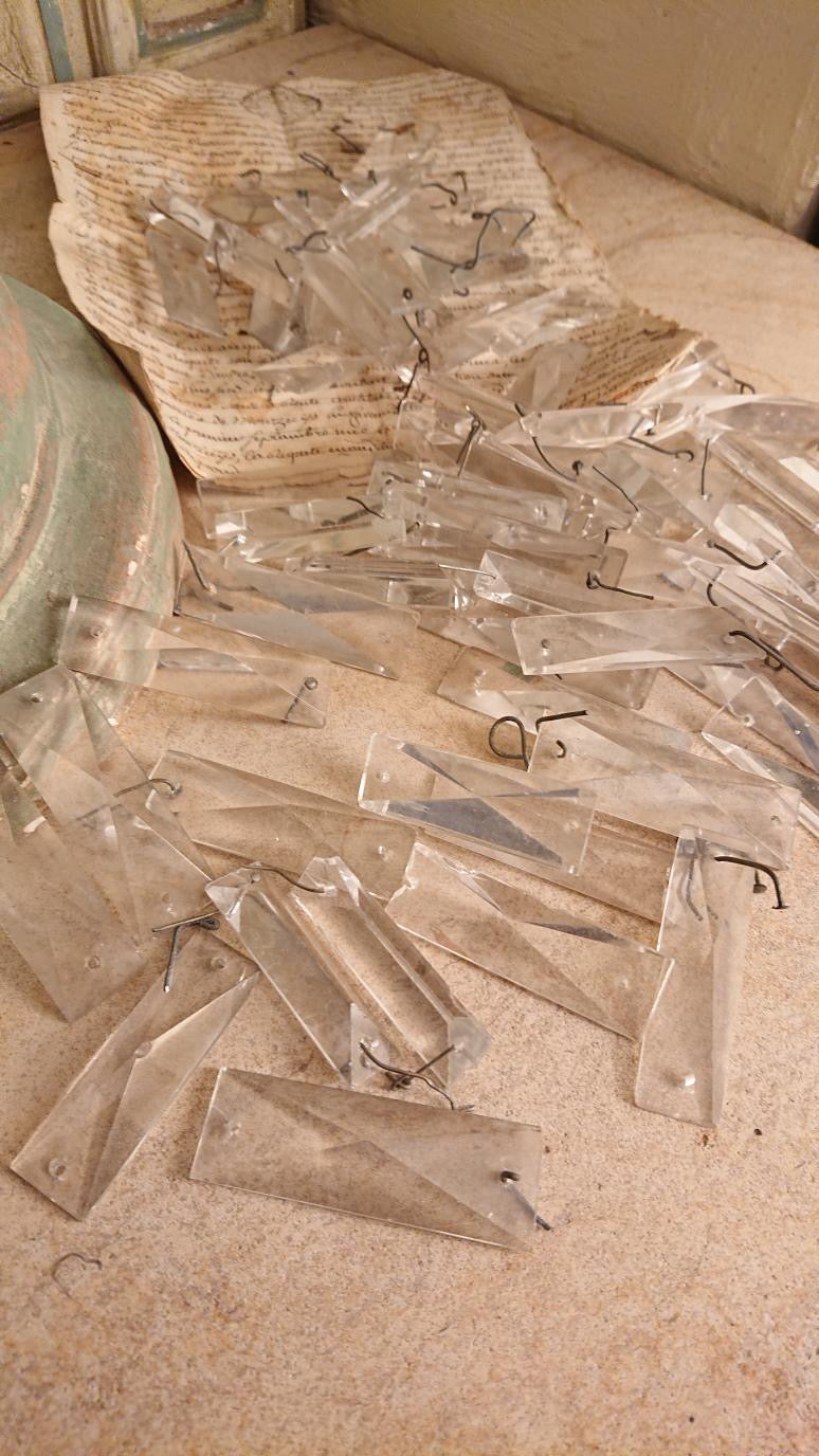 Antique French Chandelier Crystal Prisms Set/5