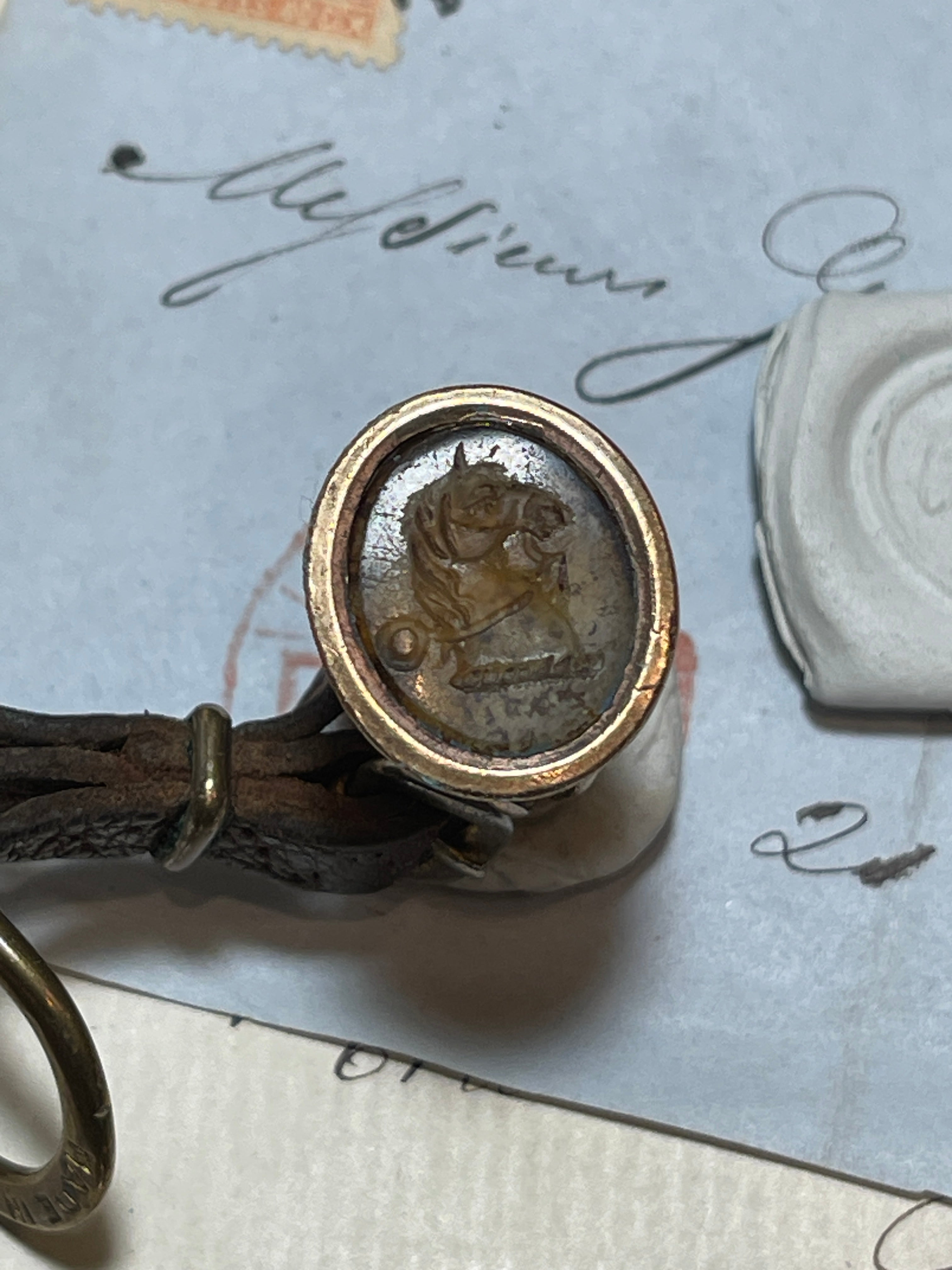 Rare Antique Lord Patent Made in Italy Keychain with Horse Intaglio Seal