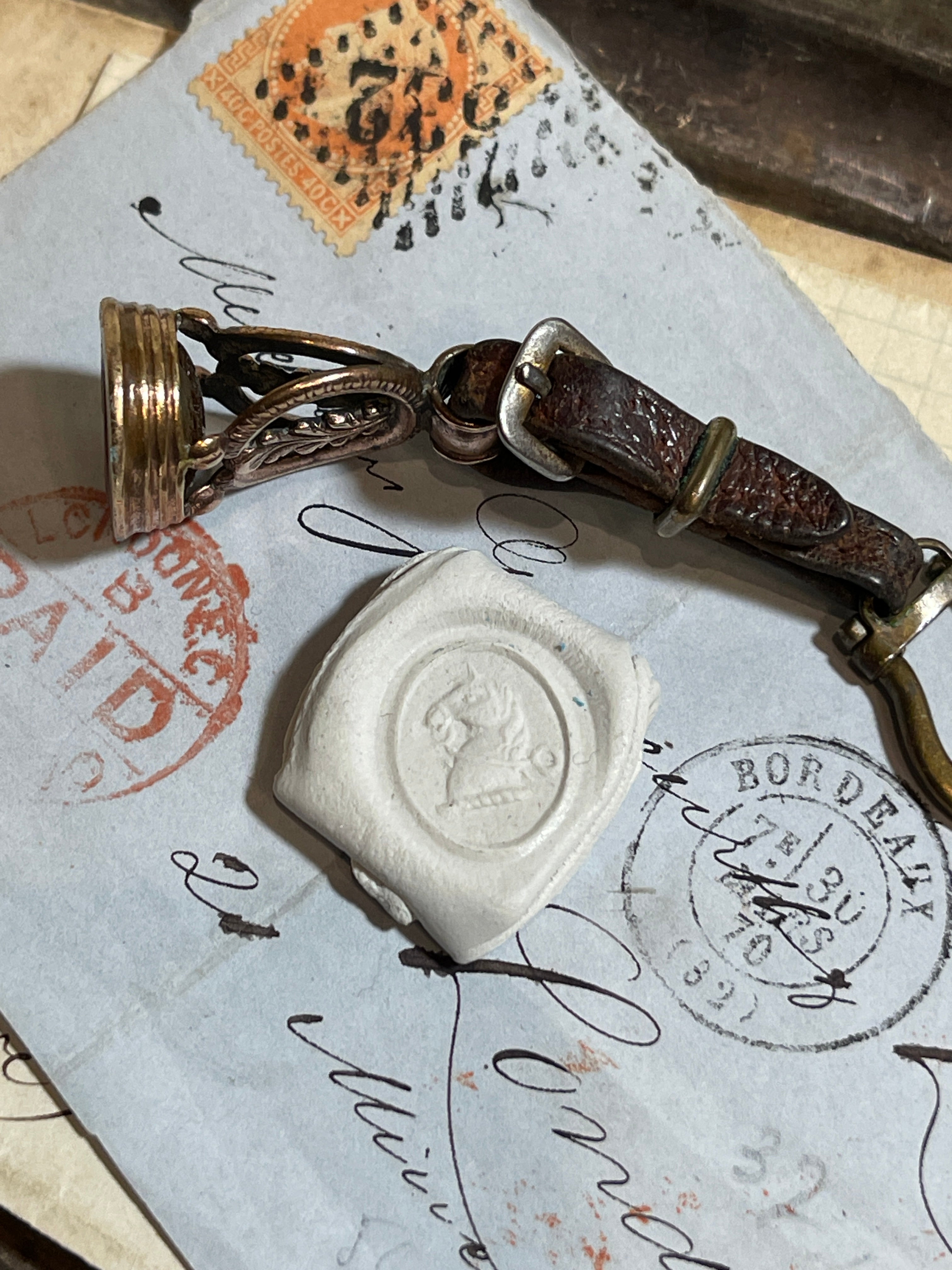 Rare Antique Lord Patent Made in Italy Keychain with Horse Intaglio Seal