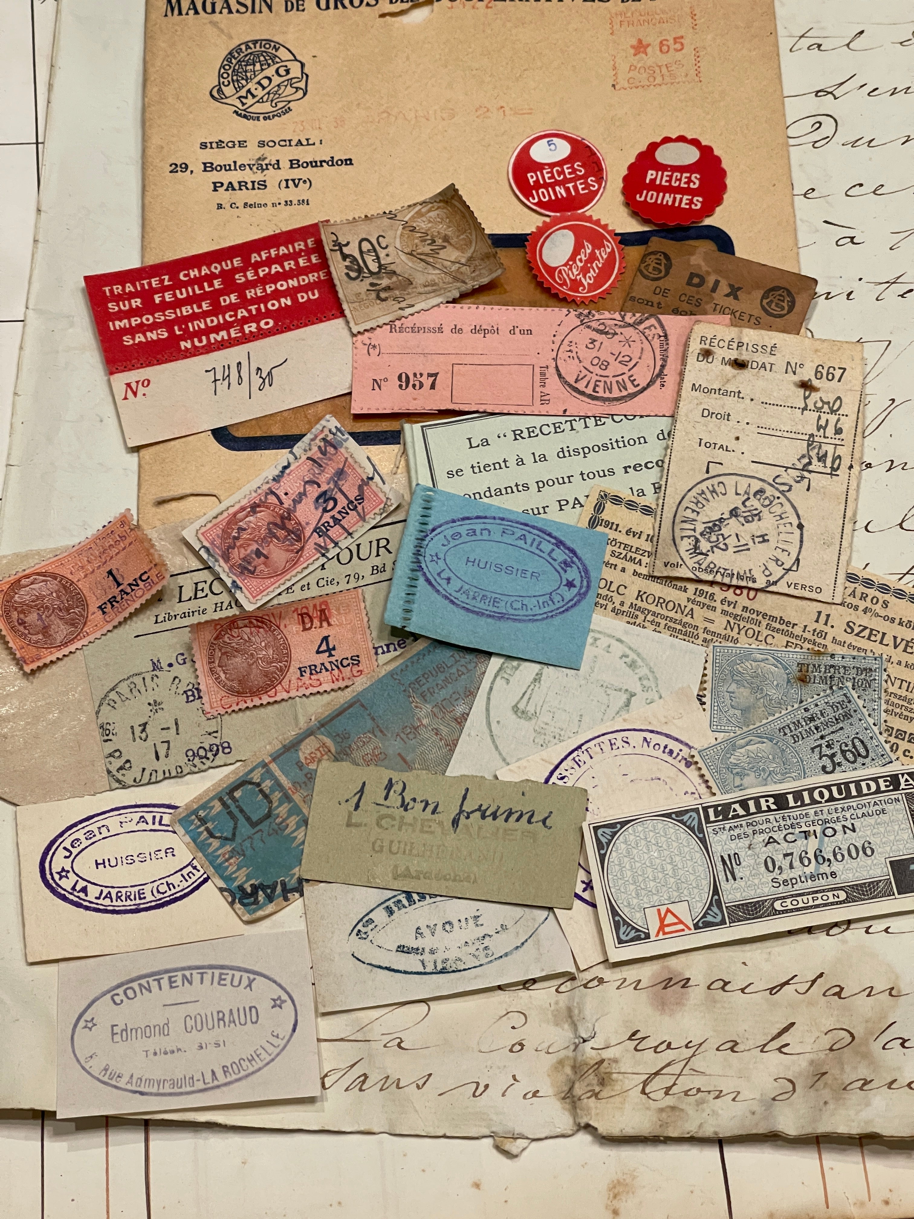 Antique French Envelope with Misc. Ephemera