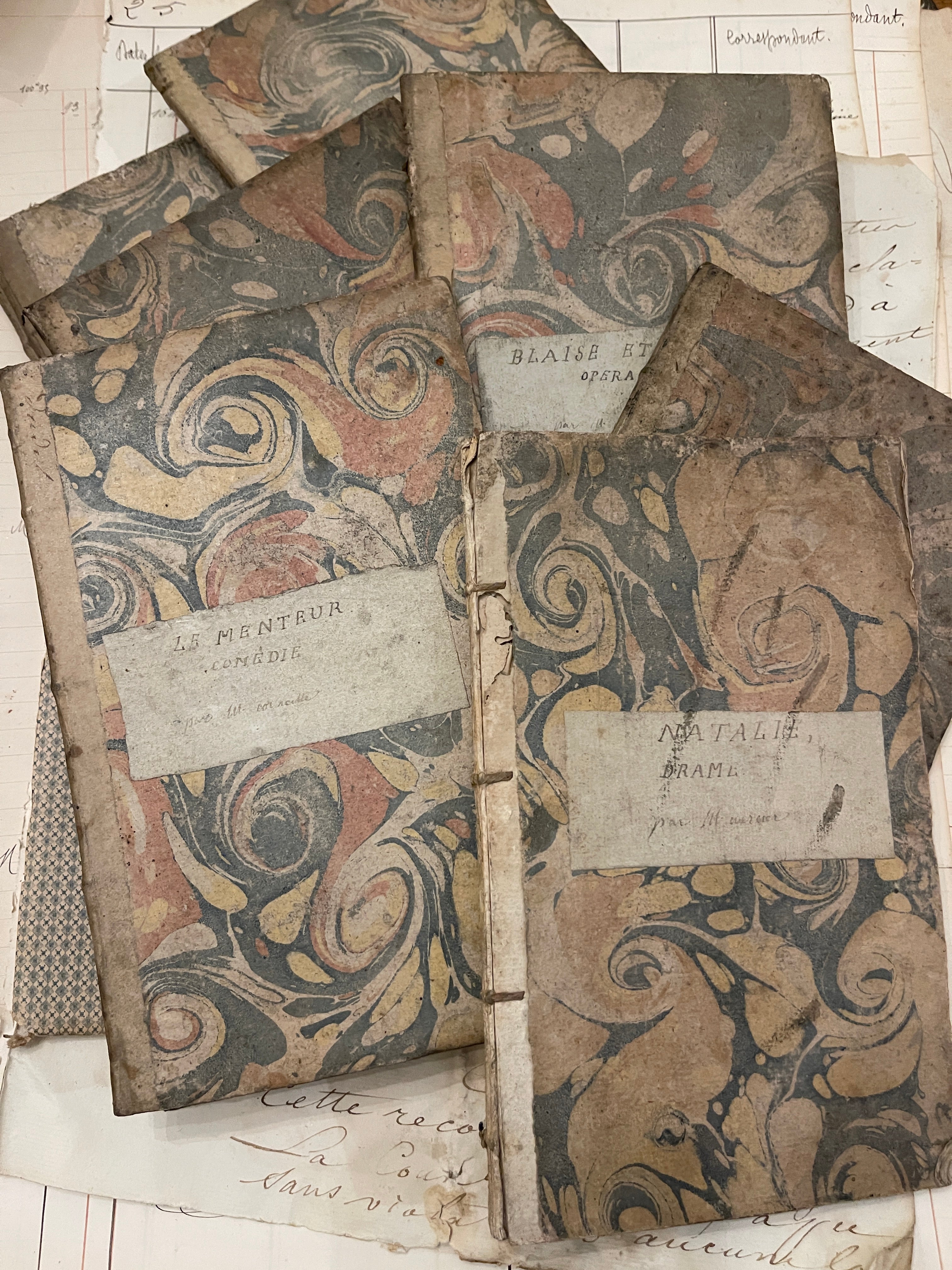 1700's Marbled French Theatre Books