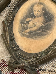 Antique French Bronze Napoleon and Marie Louis Tinted Engravings