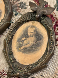 Antique French Bronze Napoleon and Marie Louis Tinted Engravings