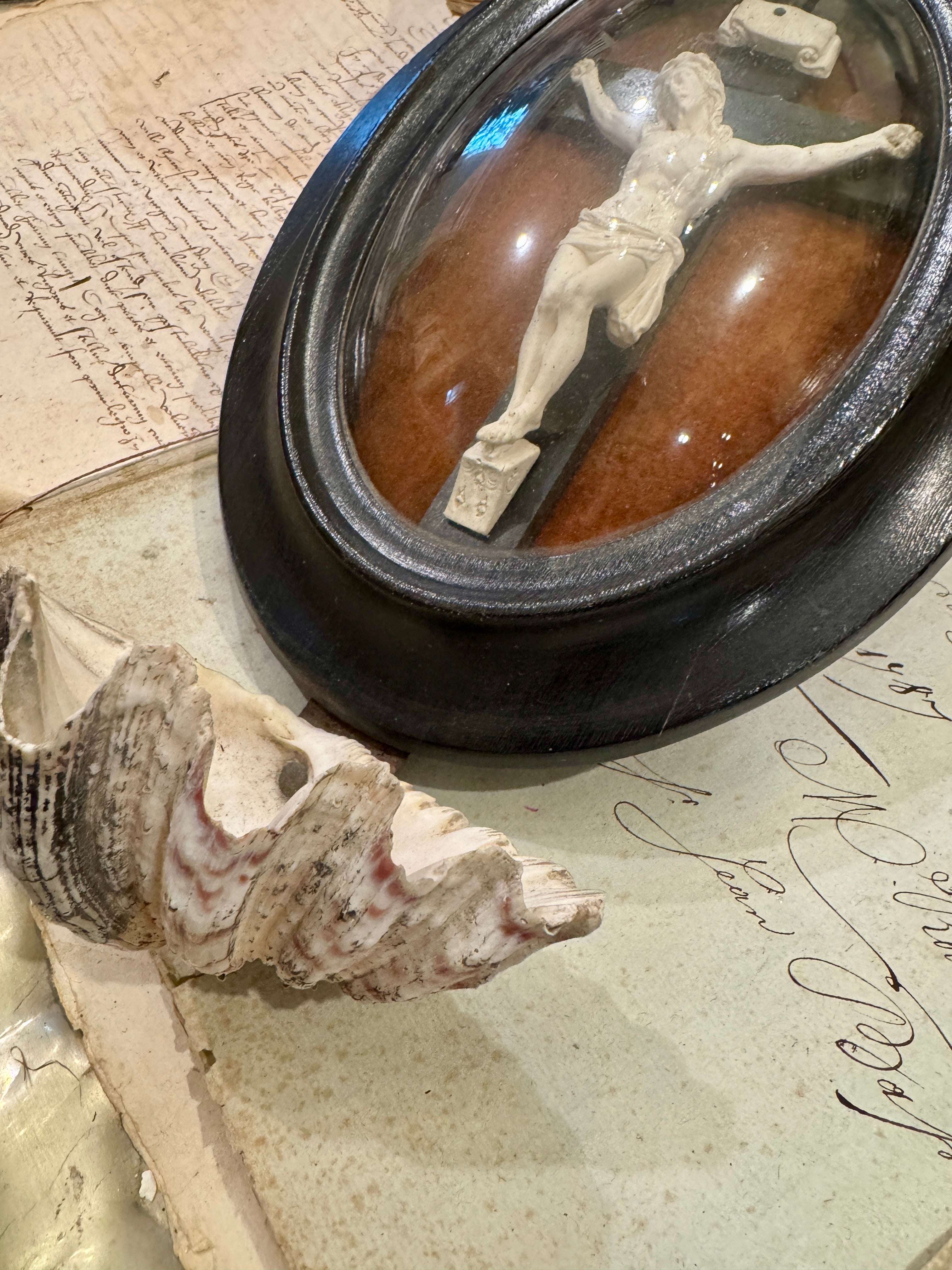 Antique French Shell and Meerschaum Holy Water Font
