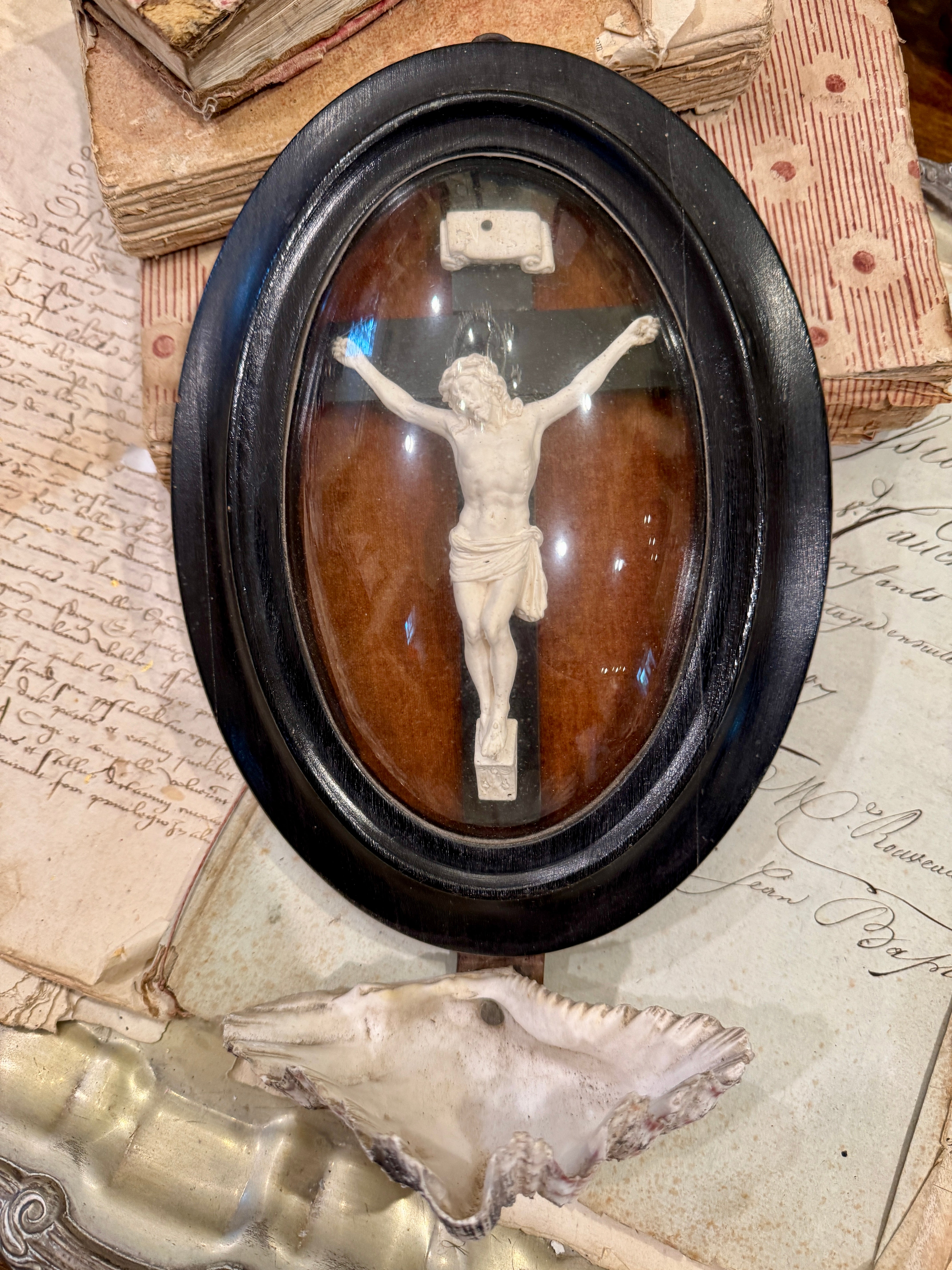 Antique French Shell and Meerschaum Holy Water Font