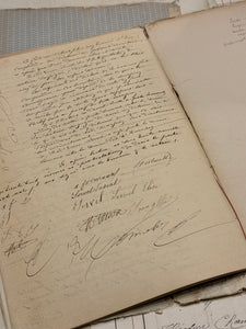 Antique 1870's French Calligraphy Pages in Original Papier Dominote style folders