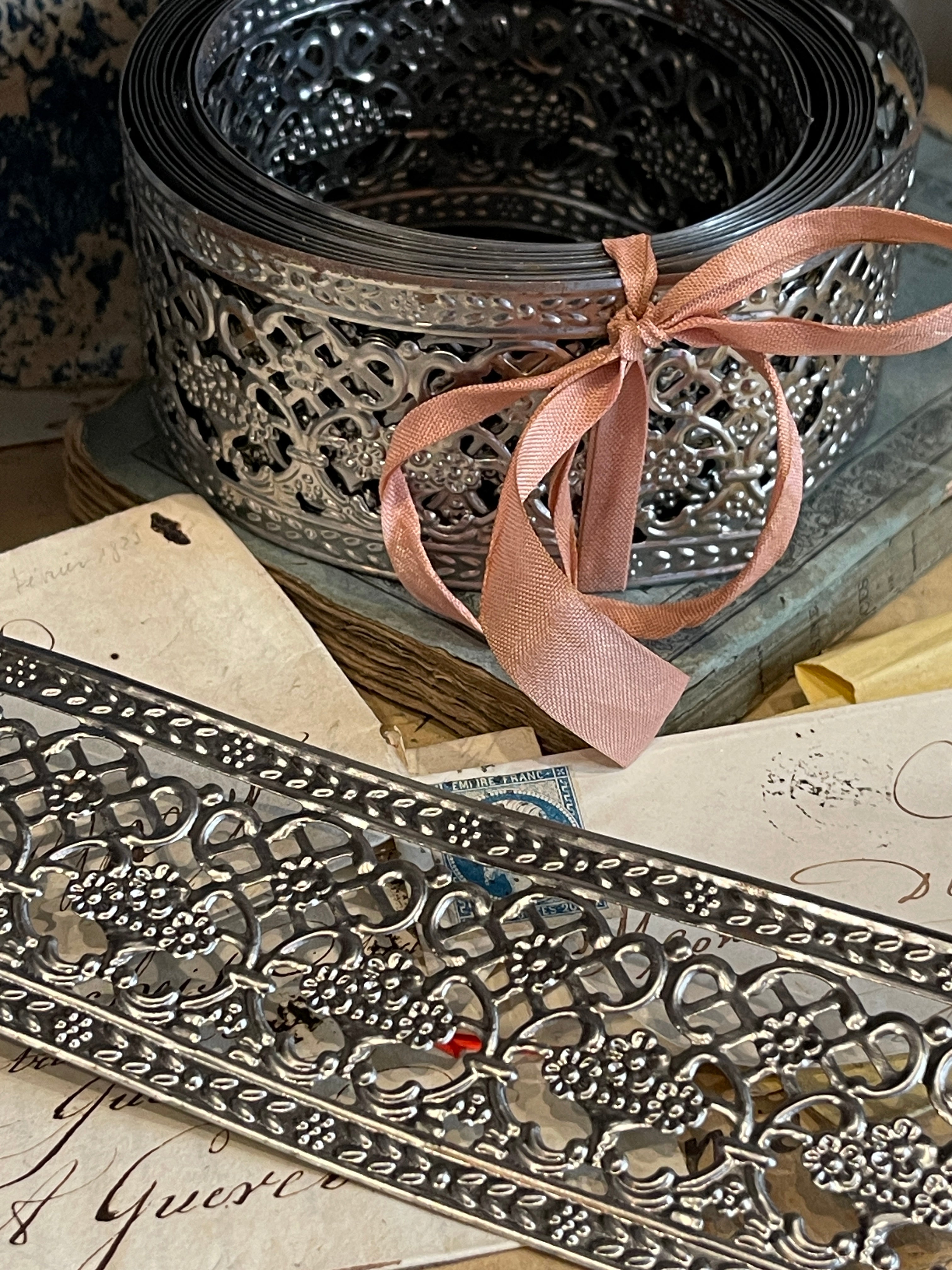 Antique Style Silver Metal Trim Ribbon