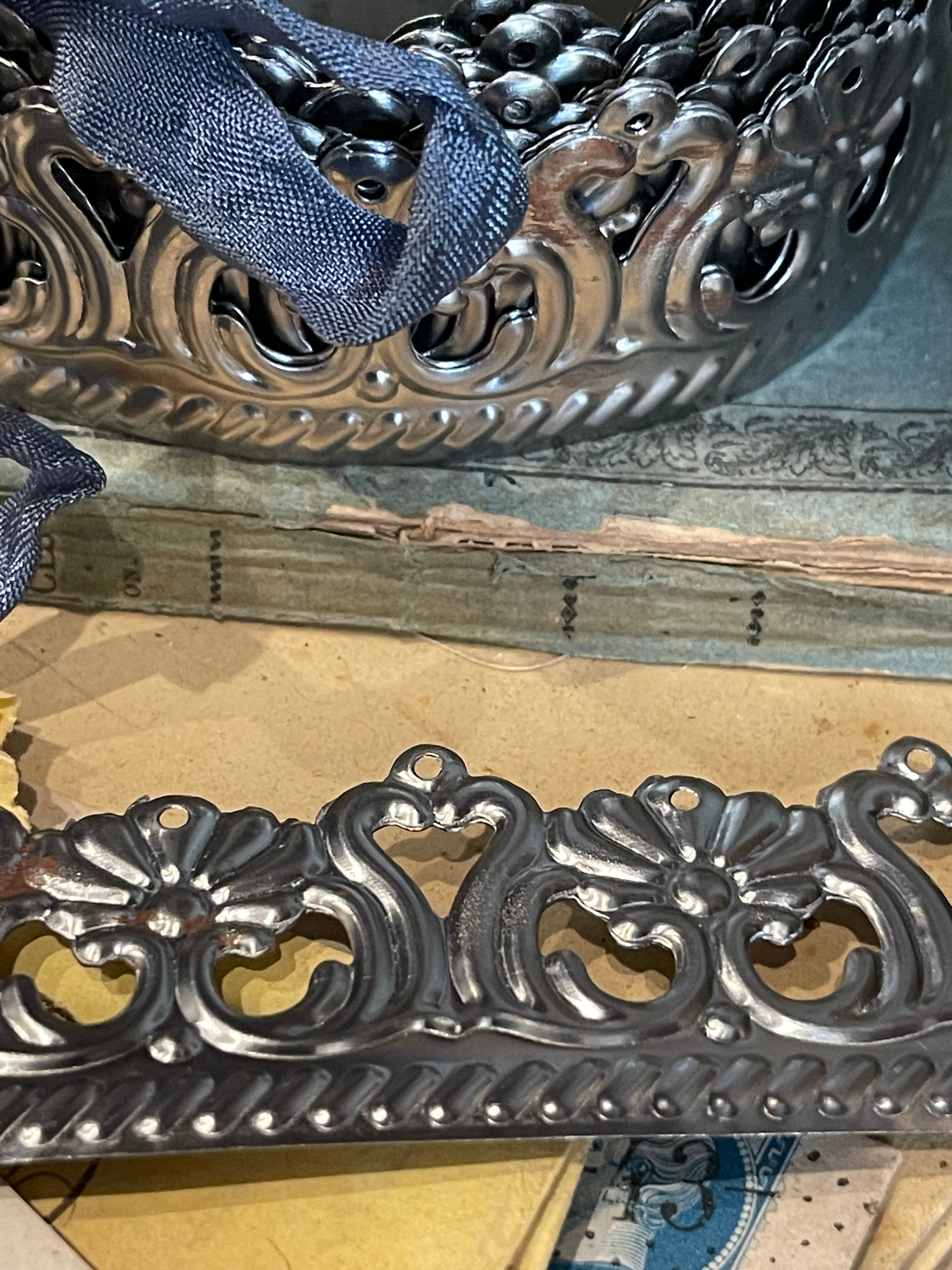 Antique Style Silver FLORAL Metal Trim Ribbon
