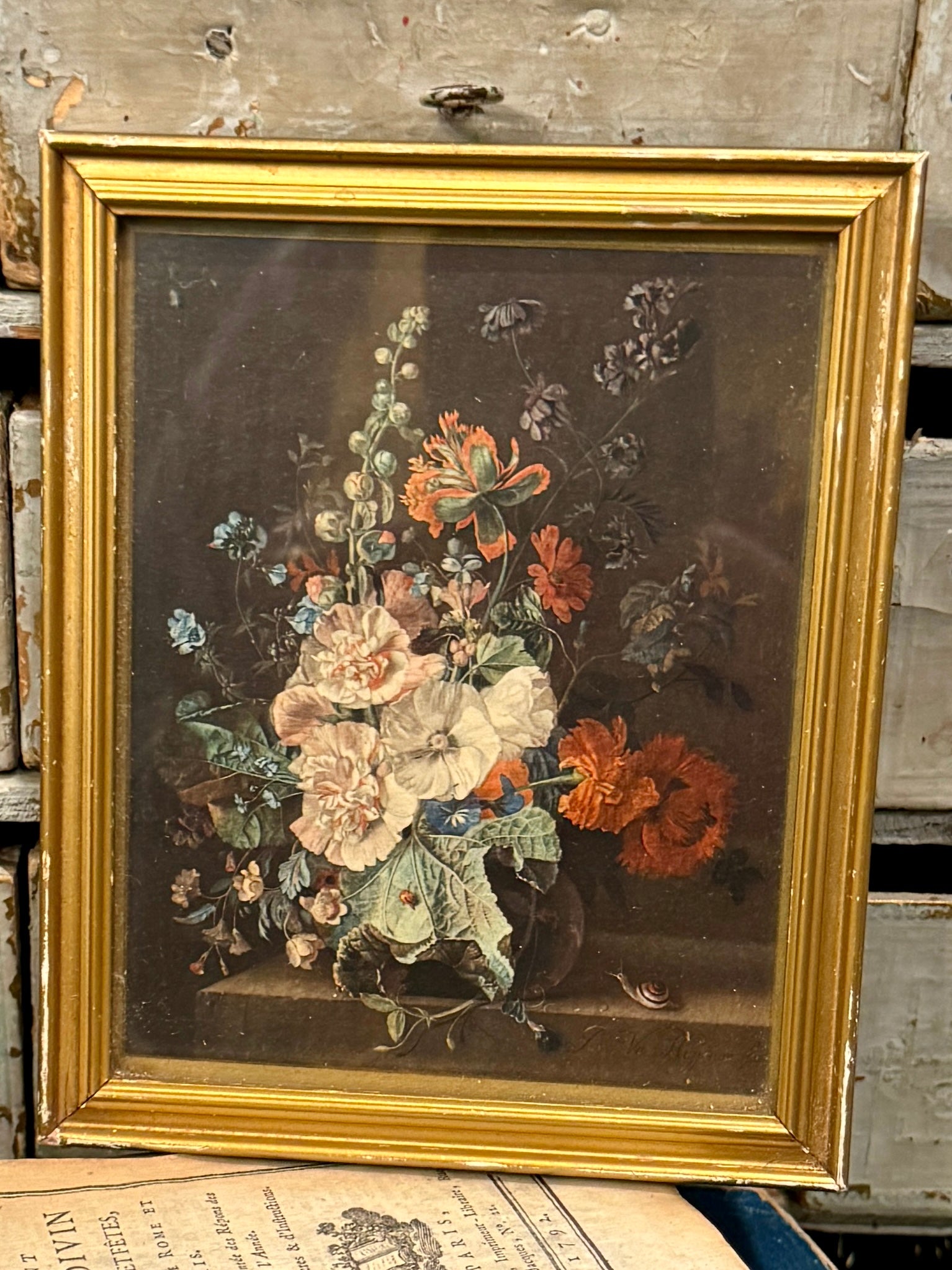 Antique French Miniature Framed Botanical Picture