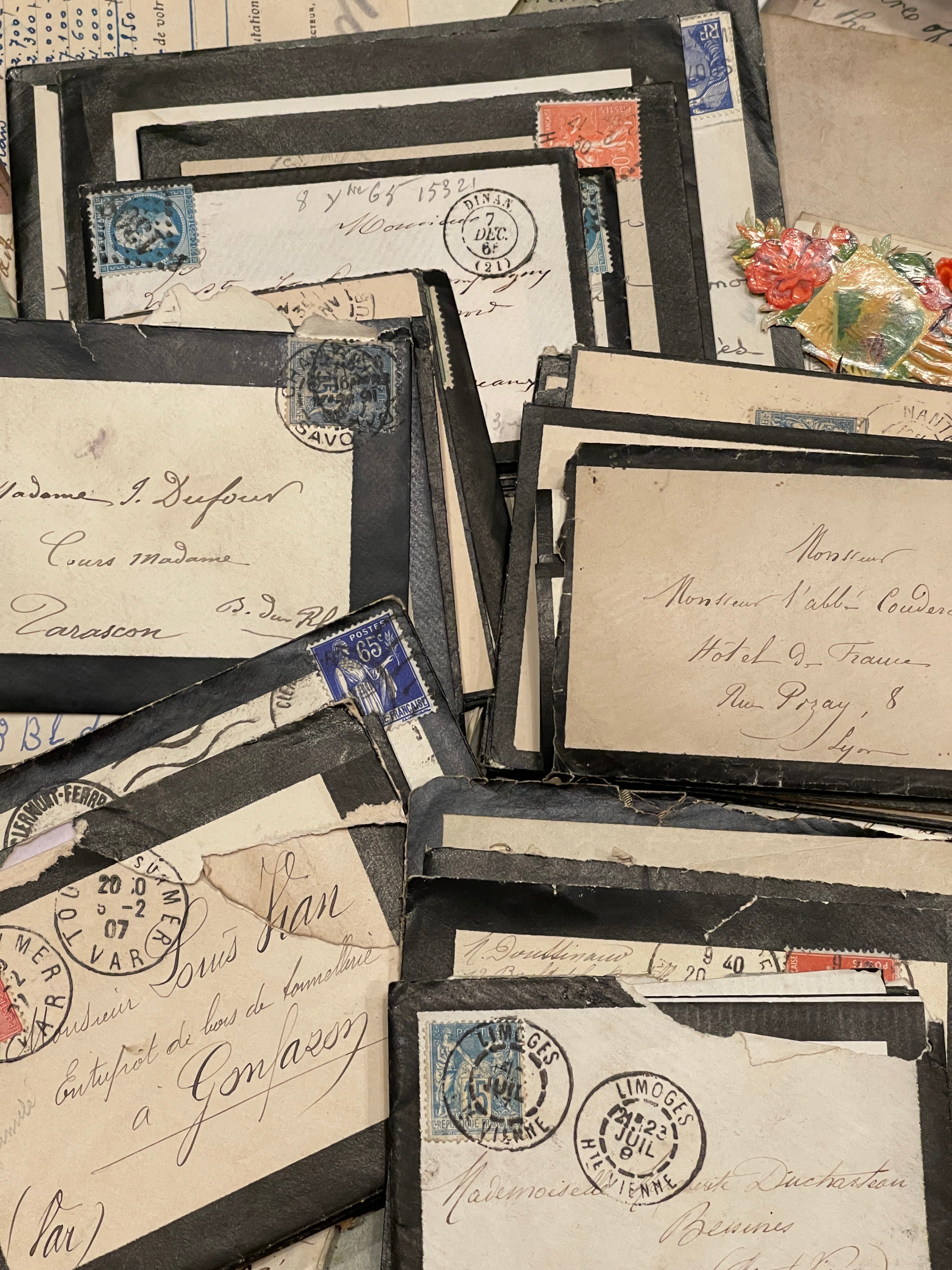 Vintage Mourning Letter Bundles in envelopes in sets of 5