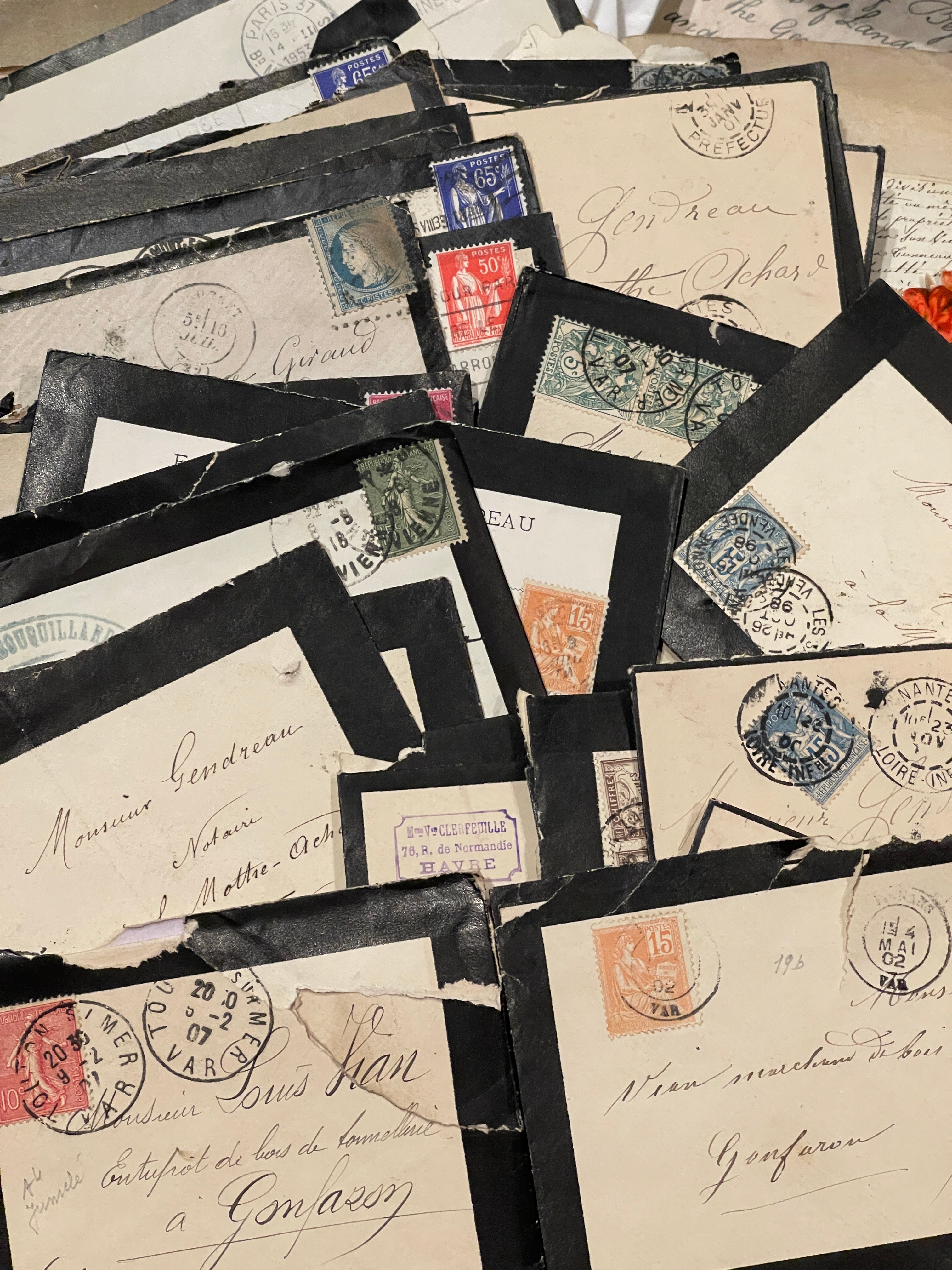 Vintage Mourning Letter Bundles in envelopes in sets of 5