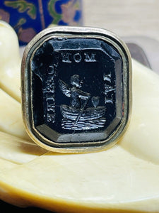Antique Victorian Glass Seal Fob with  MOTTO" MON DESIRE" 1850'S
