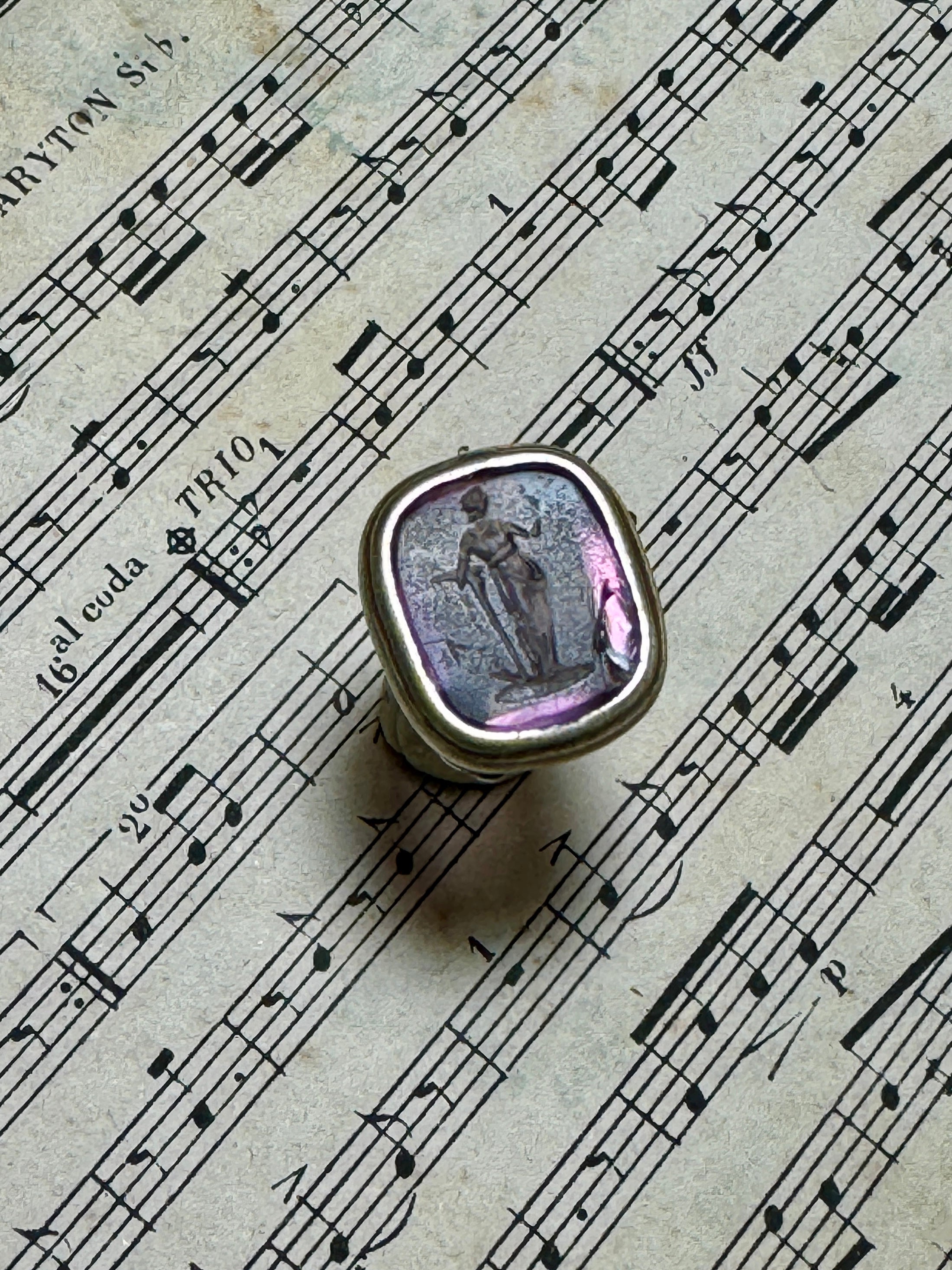 Antique Georgian White Metal (Silver) Purple Glass Seal