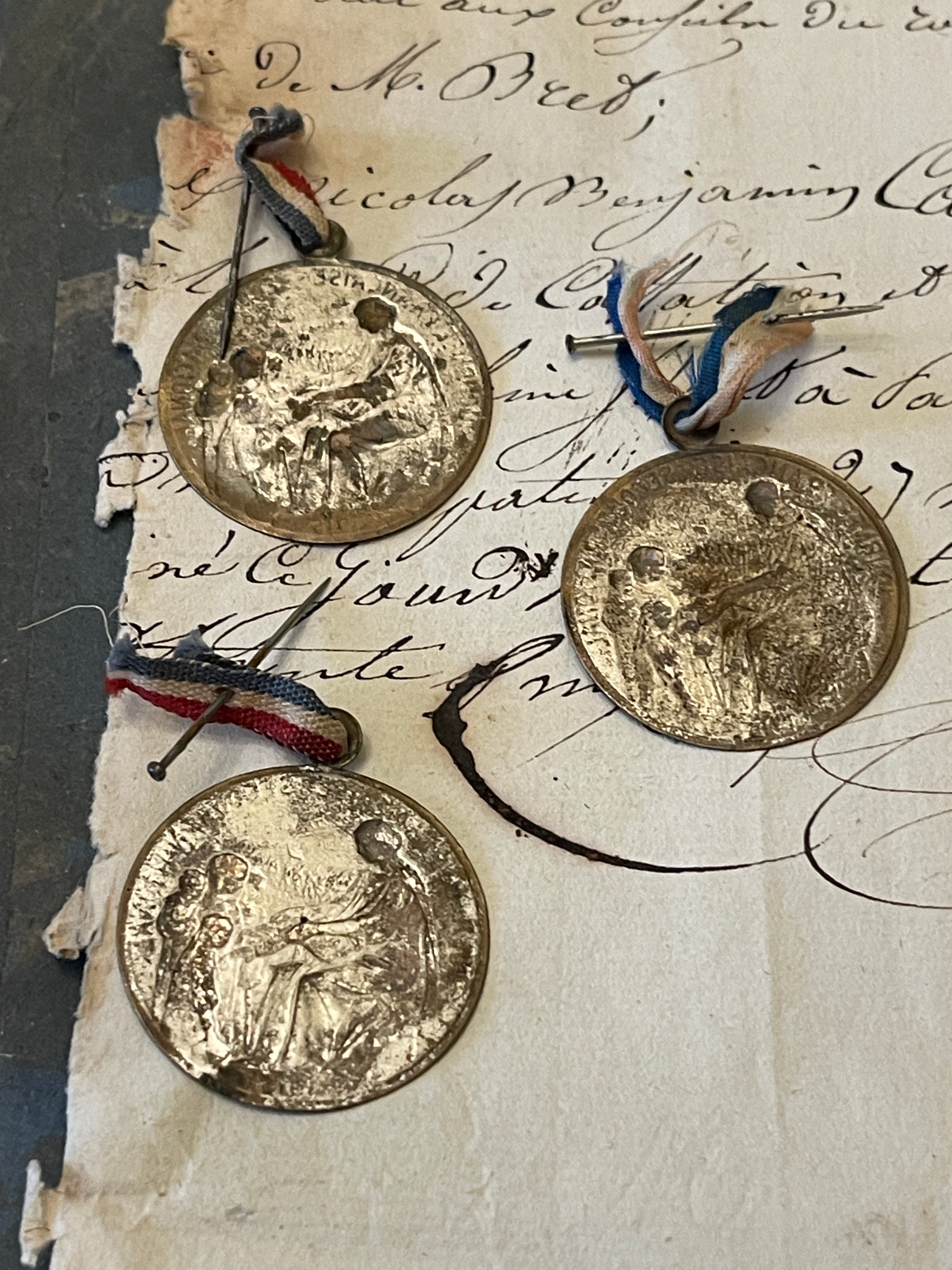 Antique French WWI National Relif Day Medals 1914-1916