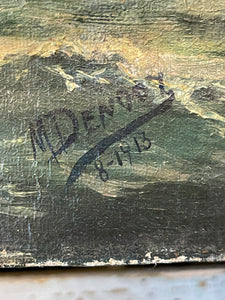 Original Antique French Nautical Oil Painting Dated 1913