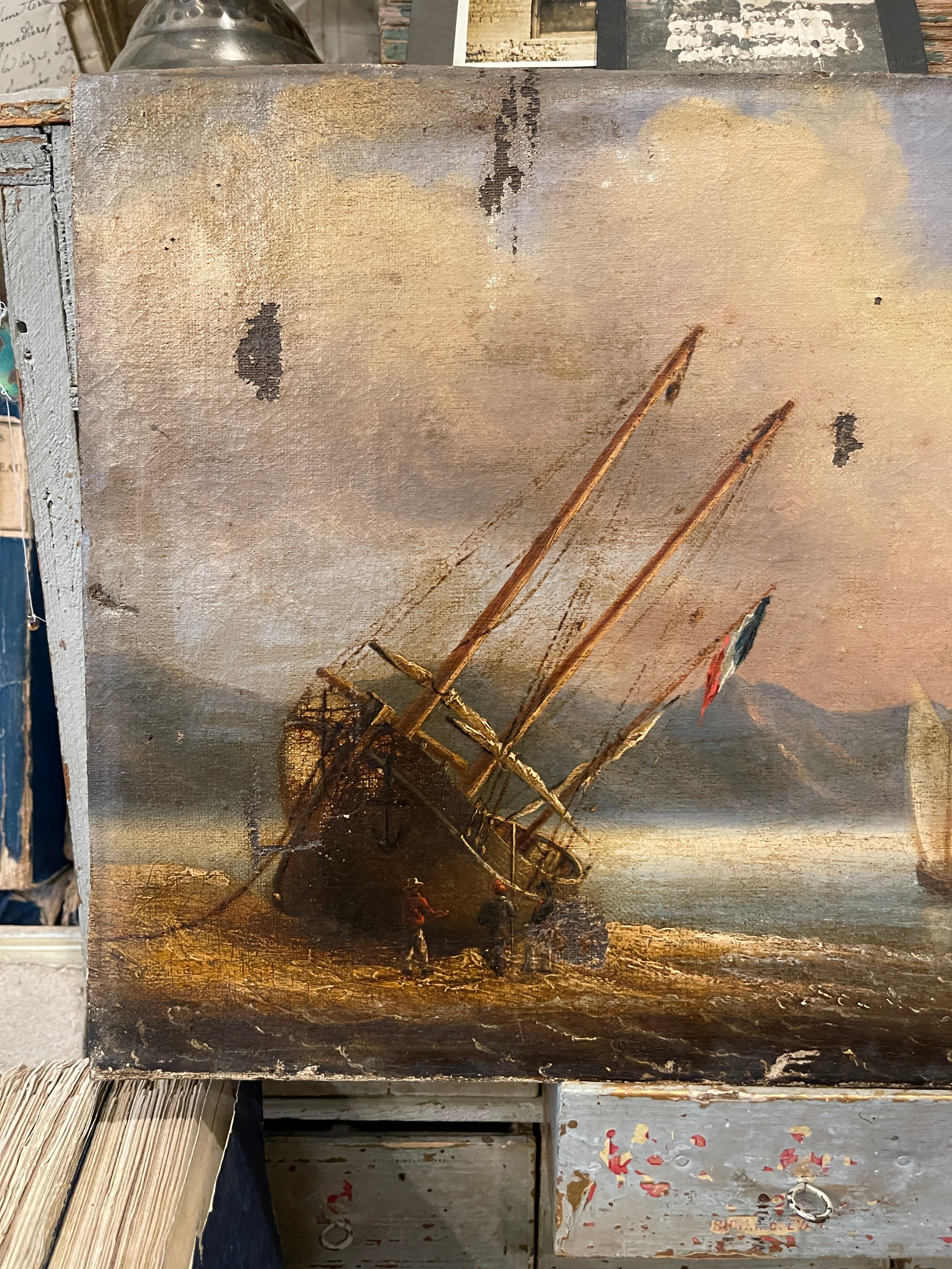 Original Antique French Nautical Oil Painting - 1800's