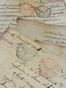 STUNNING 1700's Double Red and Black Stamped Antique French Script Document Pages