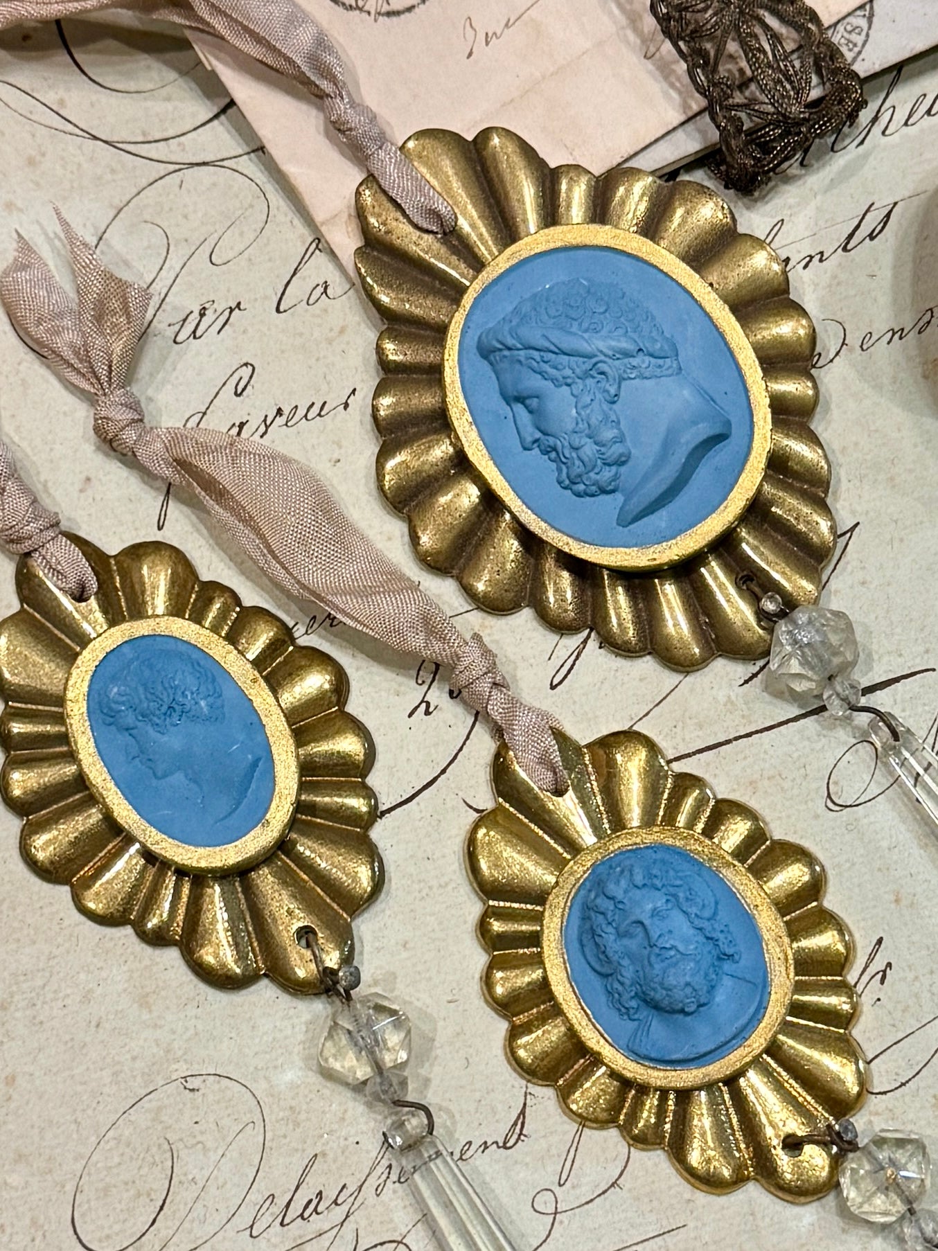 Antique French Ormolu, Crystal and Intaglio Ornaments