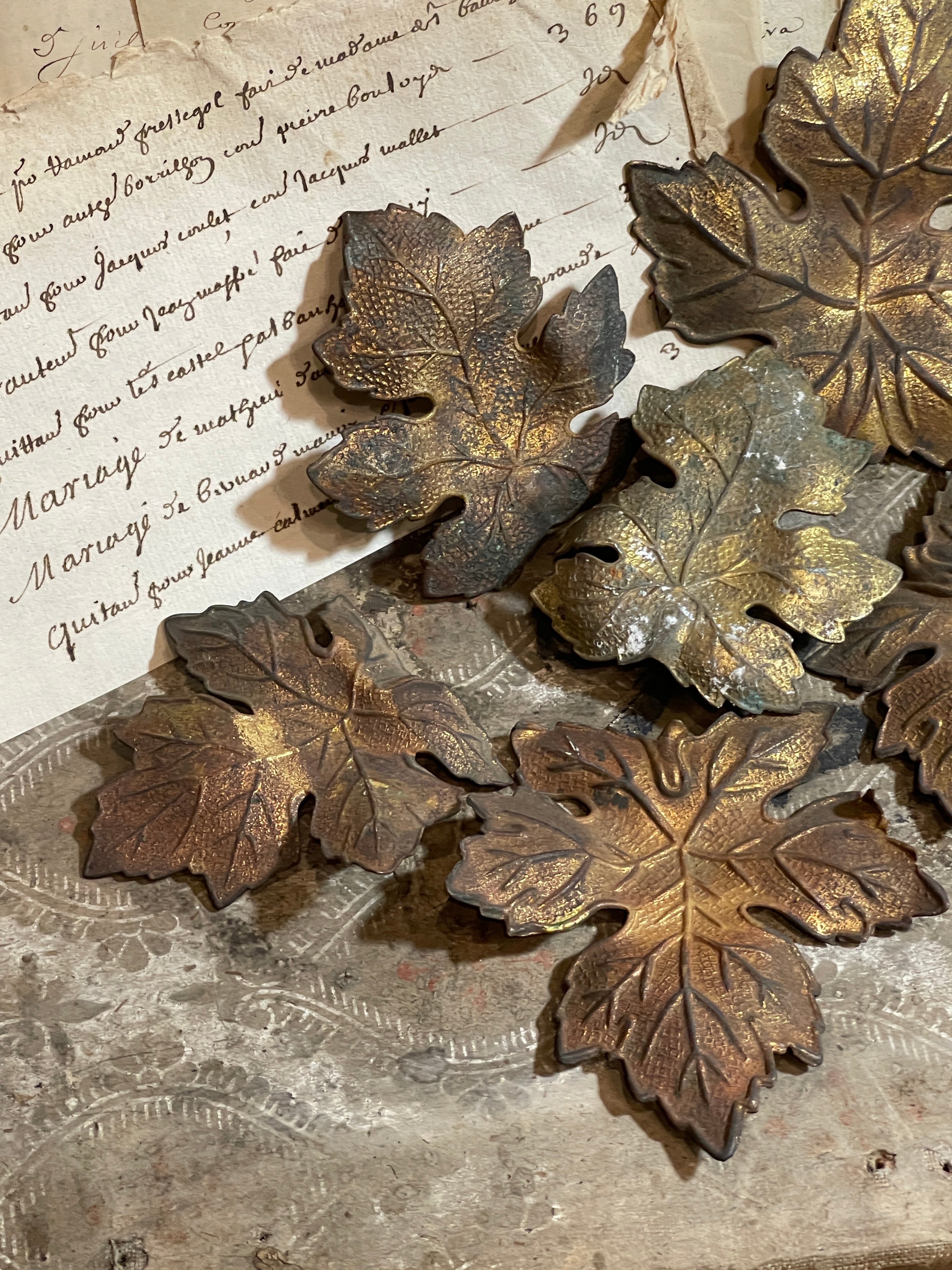 Exquisite 19th century French Gilt Ormolu leaves - Set of 7