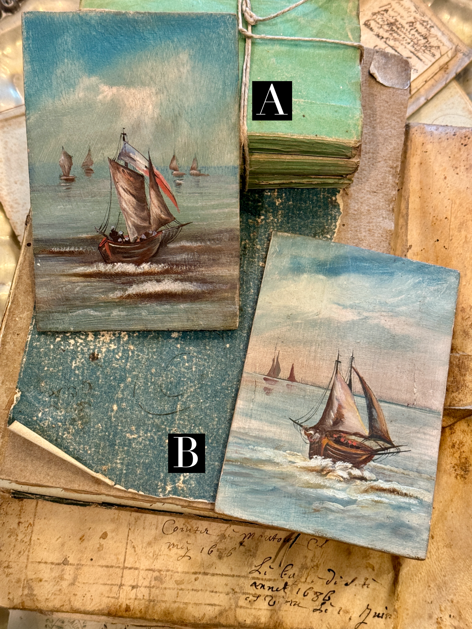 Original Antique French Oil Paintings on Boards