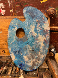 Vintage French Artists Wood Palette with Oil Paint