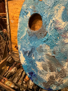 Vintage French Artists Wood Palette with Oil Paint