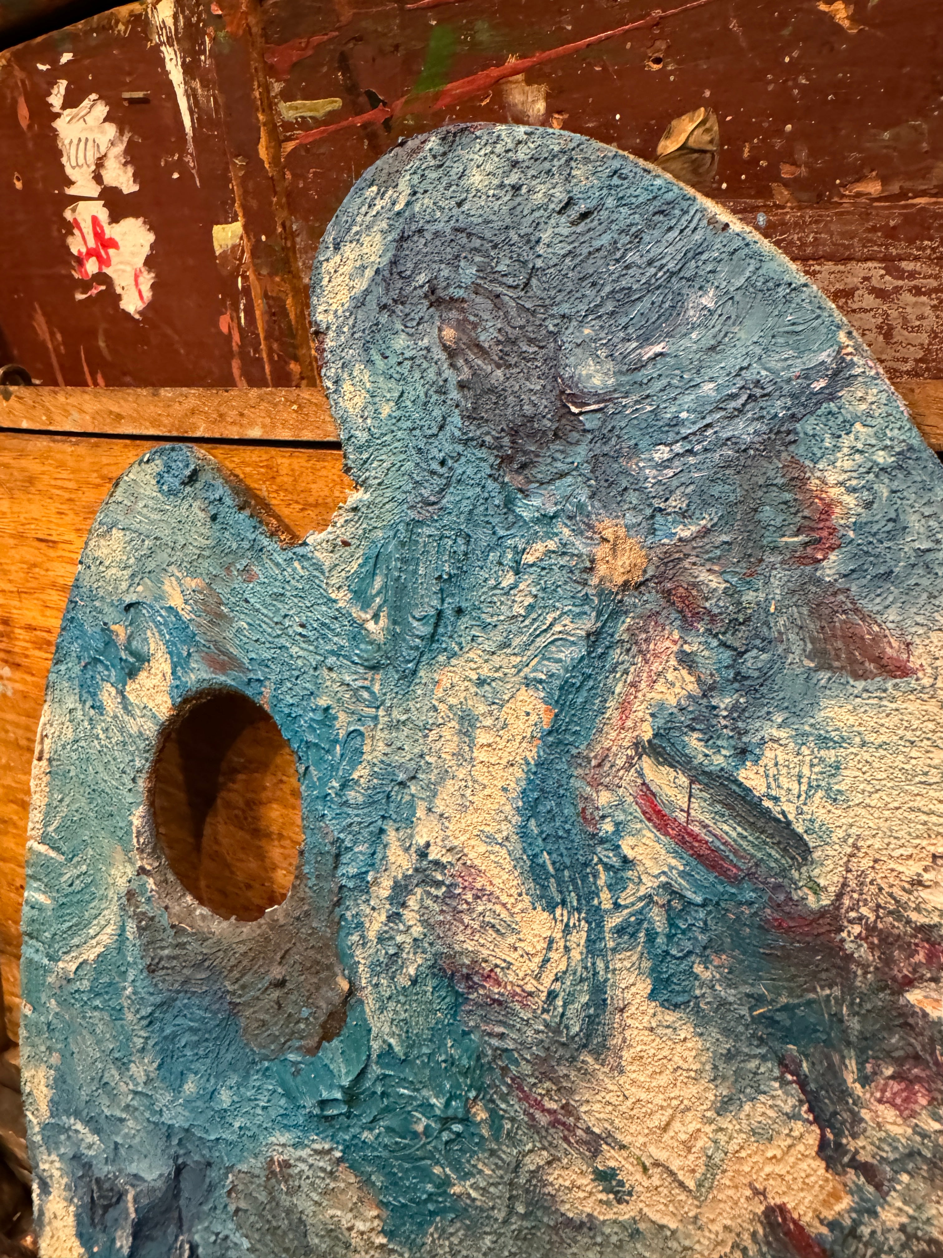 Vintage French Artists Wood Palette with Oil Paint