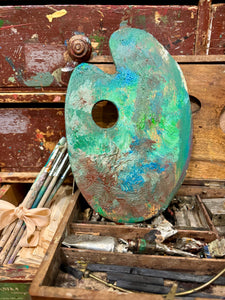 Vintage French Artists Wood Palette with Oil Paint