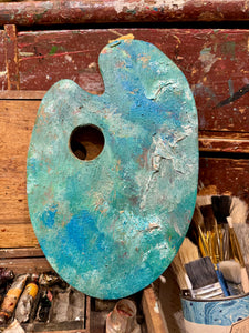 Vintage French Artists Wood Palette with Oil Paint
