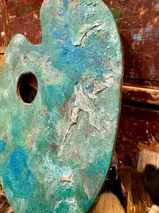 Vintage French Artists Wood Palette with Oil Paint