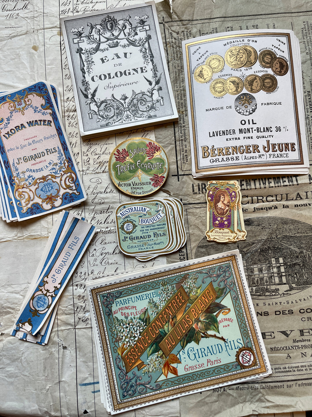 Antique Original French Perfume Labels - L