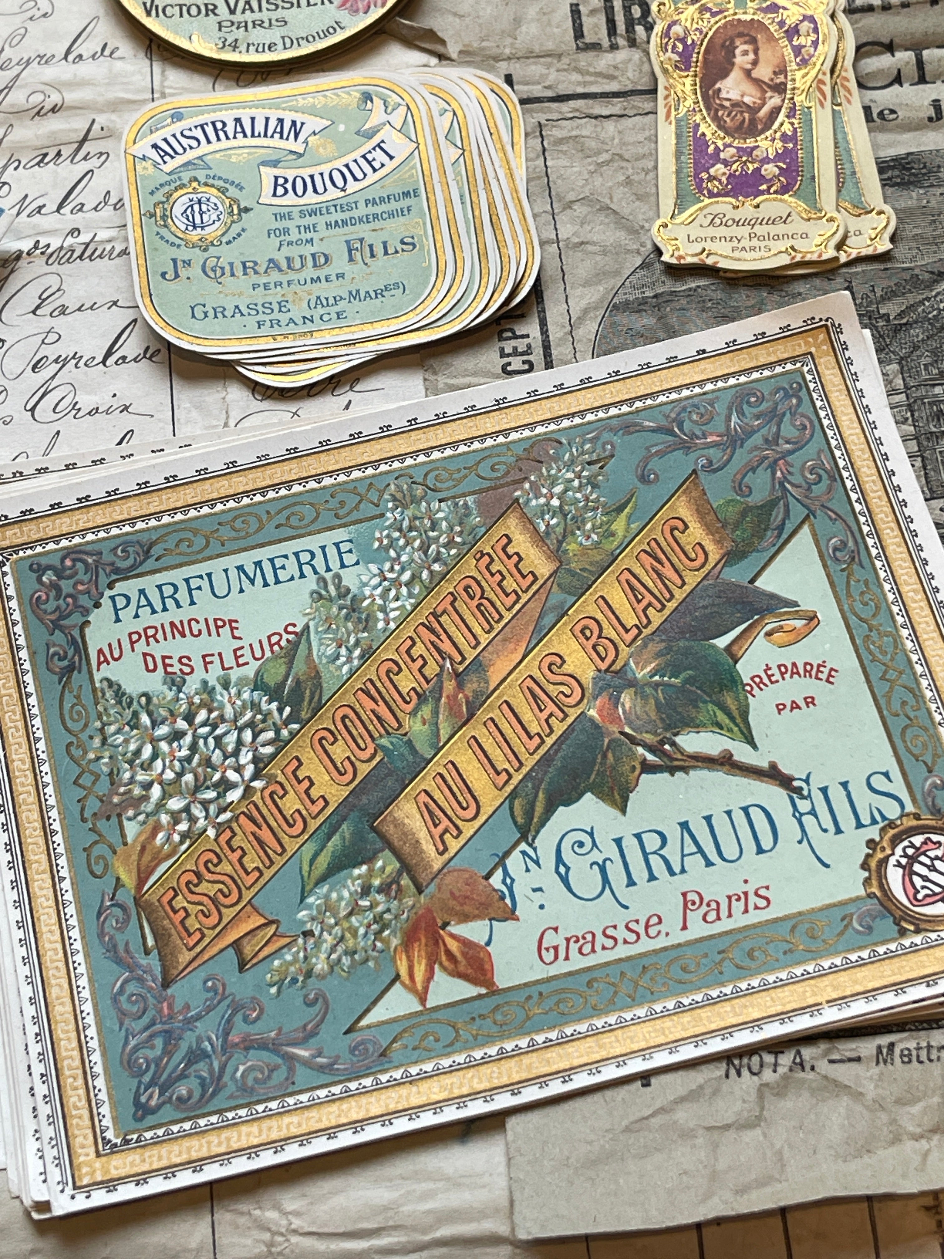 Antique Original French Perfume Labels - L