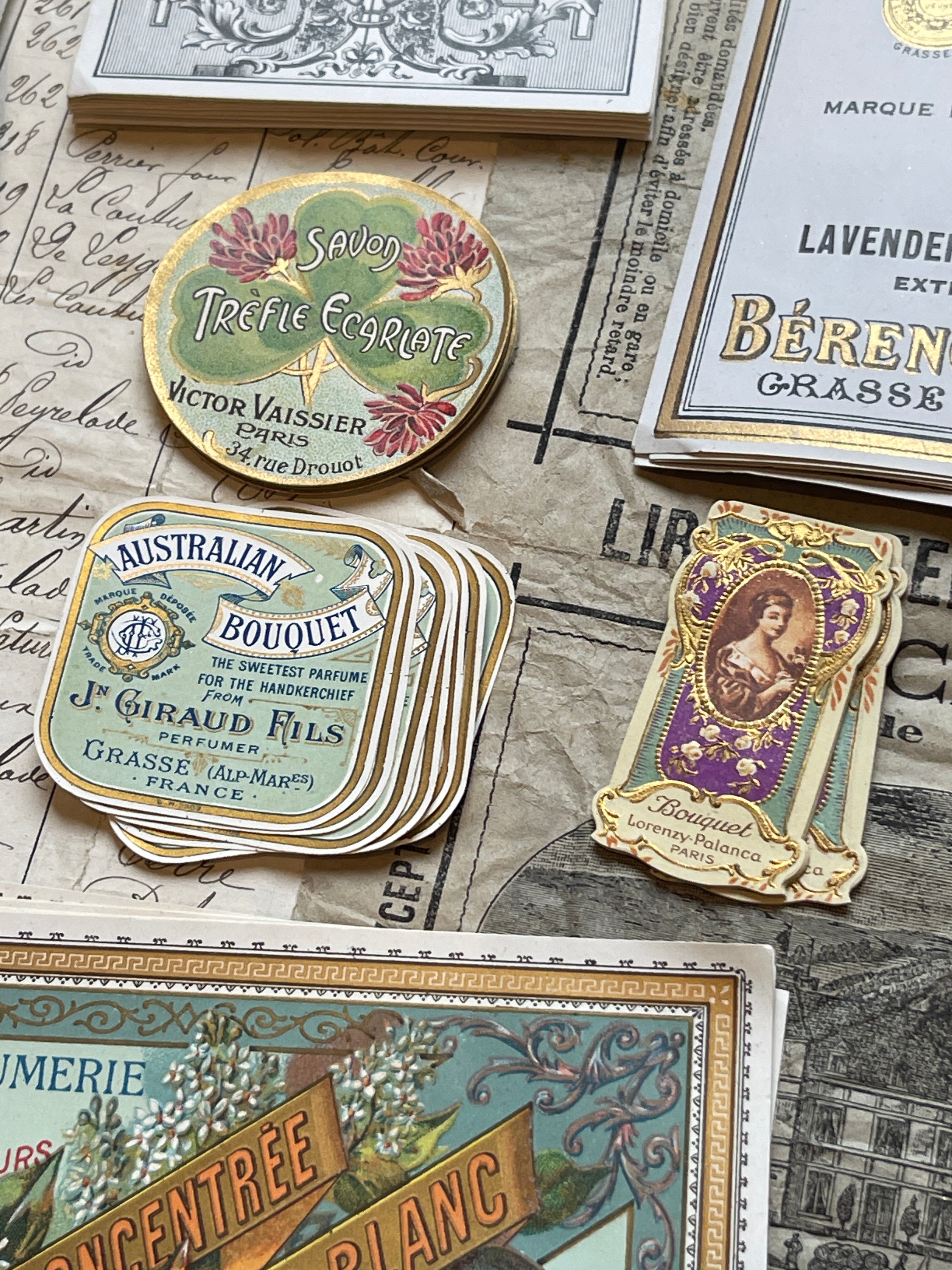 Antique Original French Perfume Labels - L