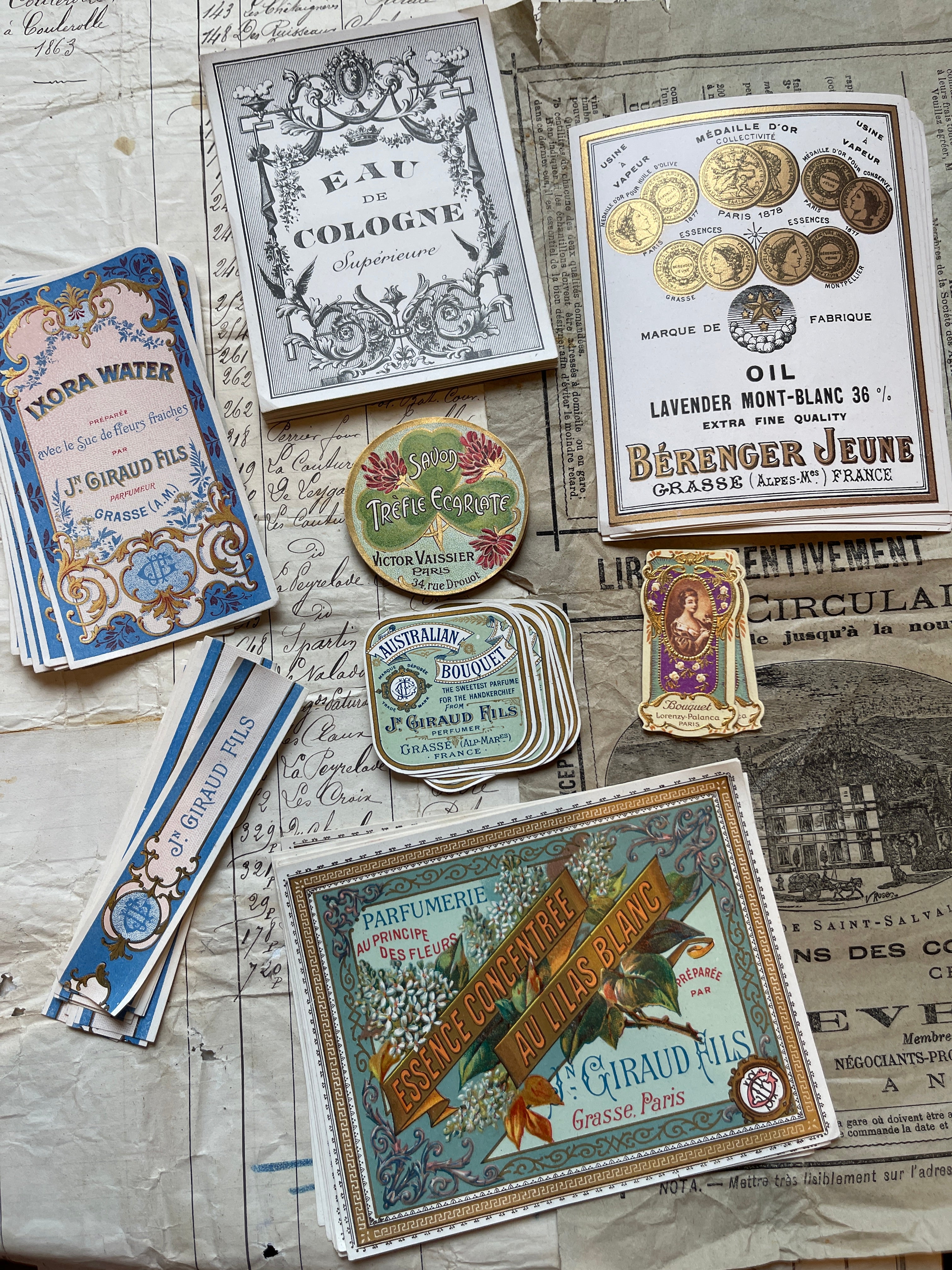 Antique Original French Perfume Labels - L