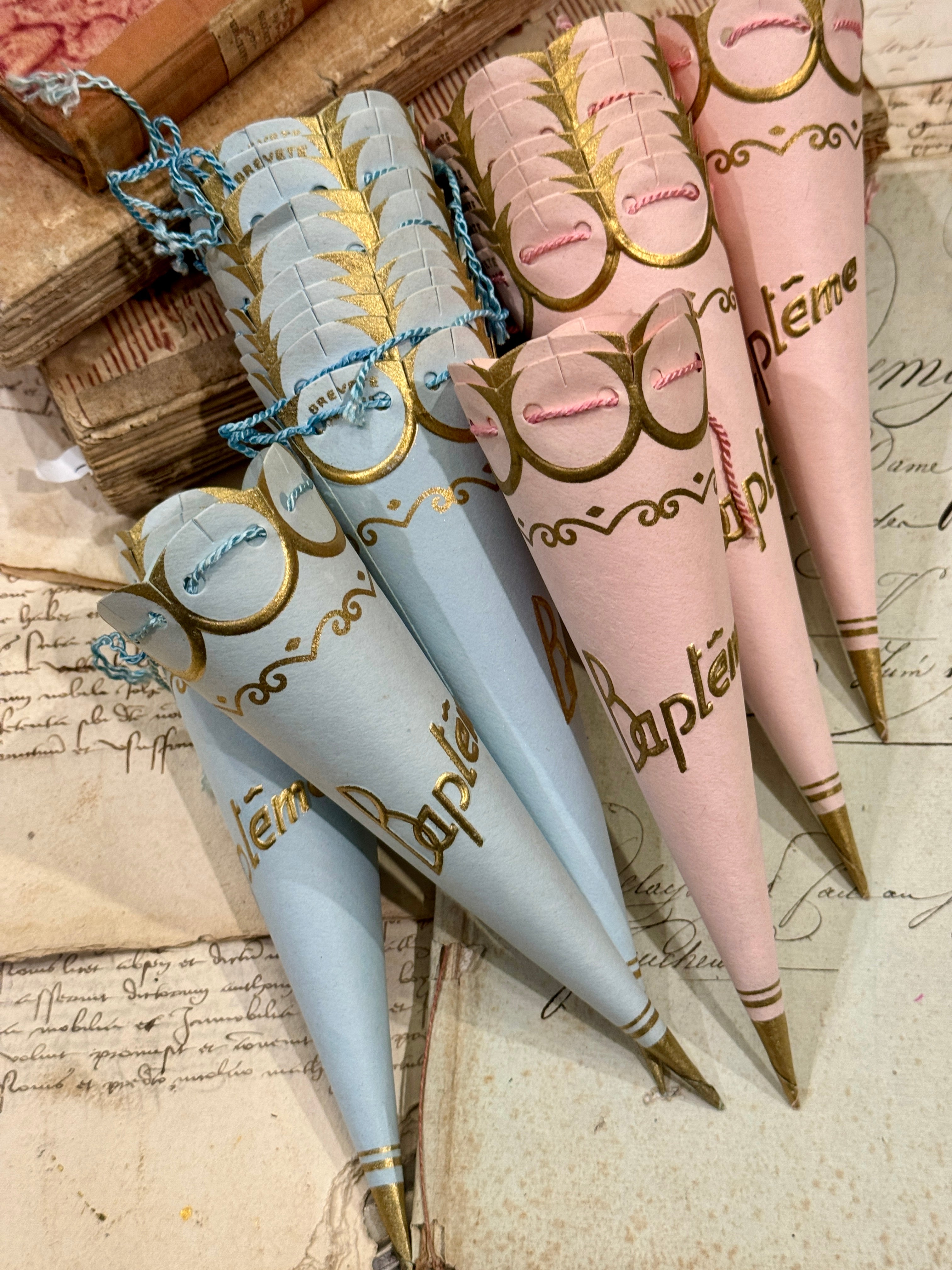 Vintage French Baptismal Bon Bon Gift Cones