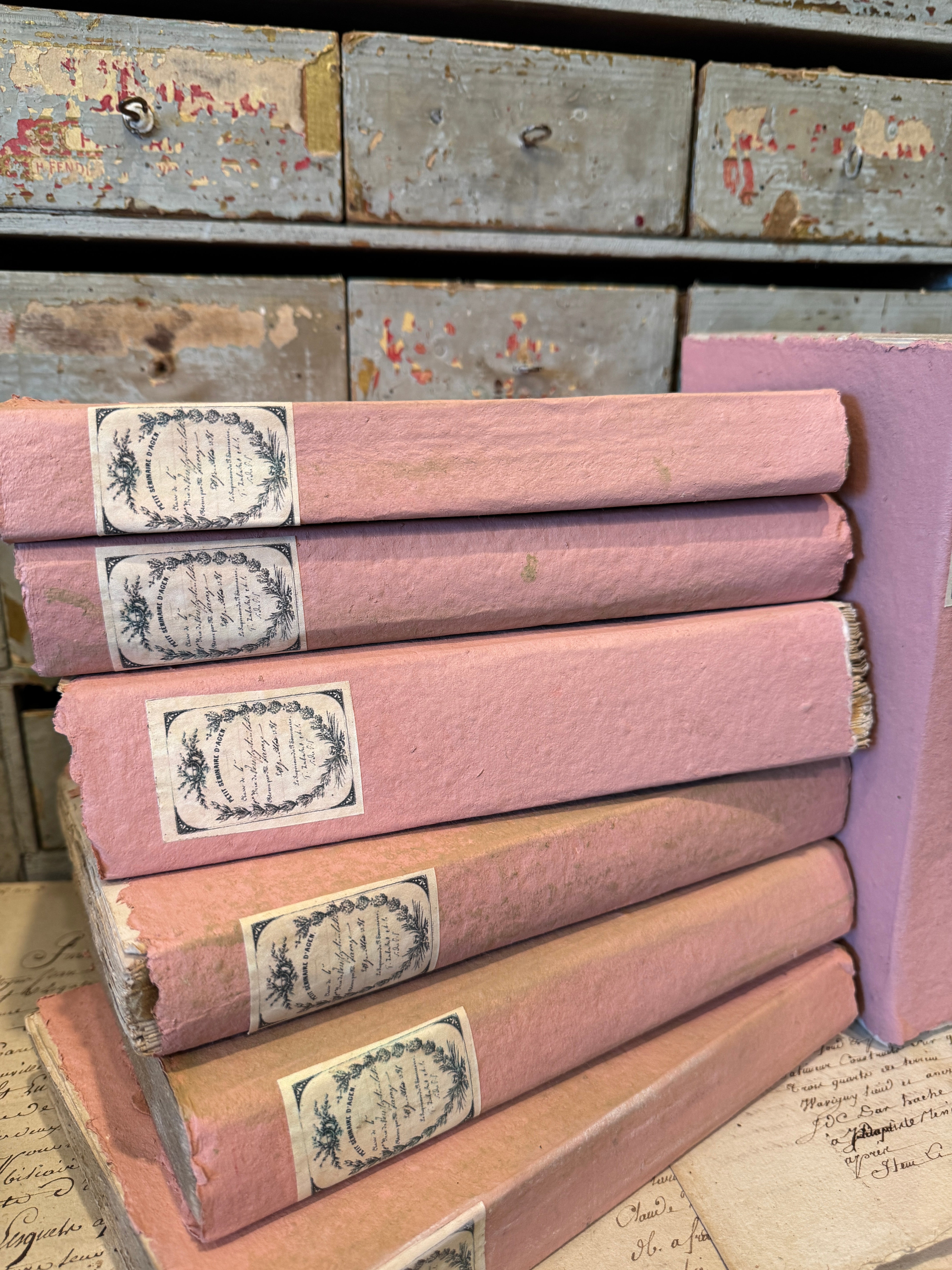 Antique French Deckled Edge Pink Books