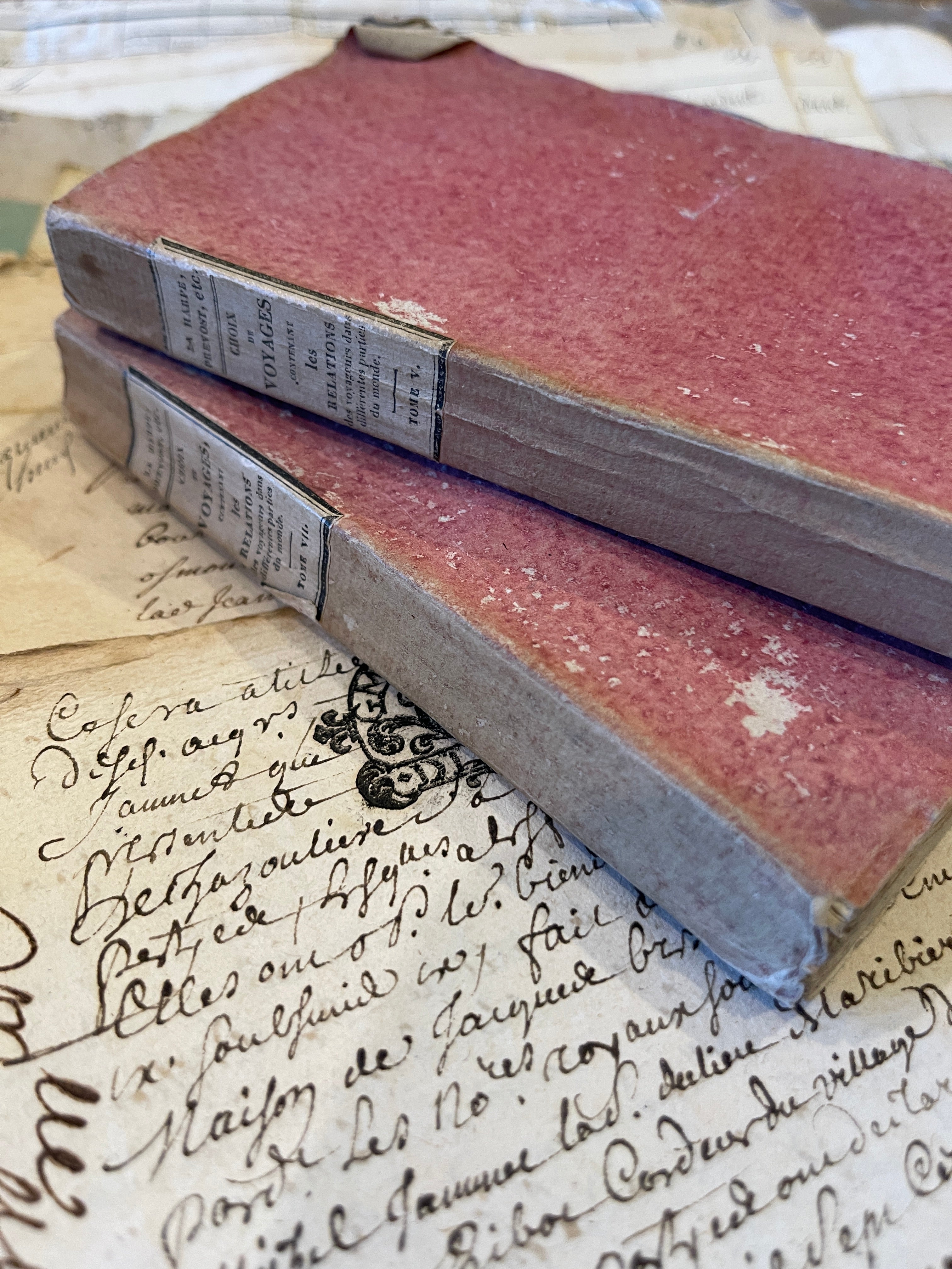 RESERVED for Cynda - Darling Antique Pink Deckled Edge French Books