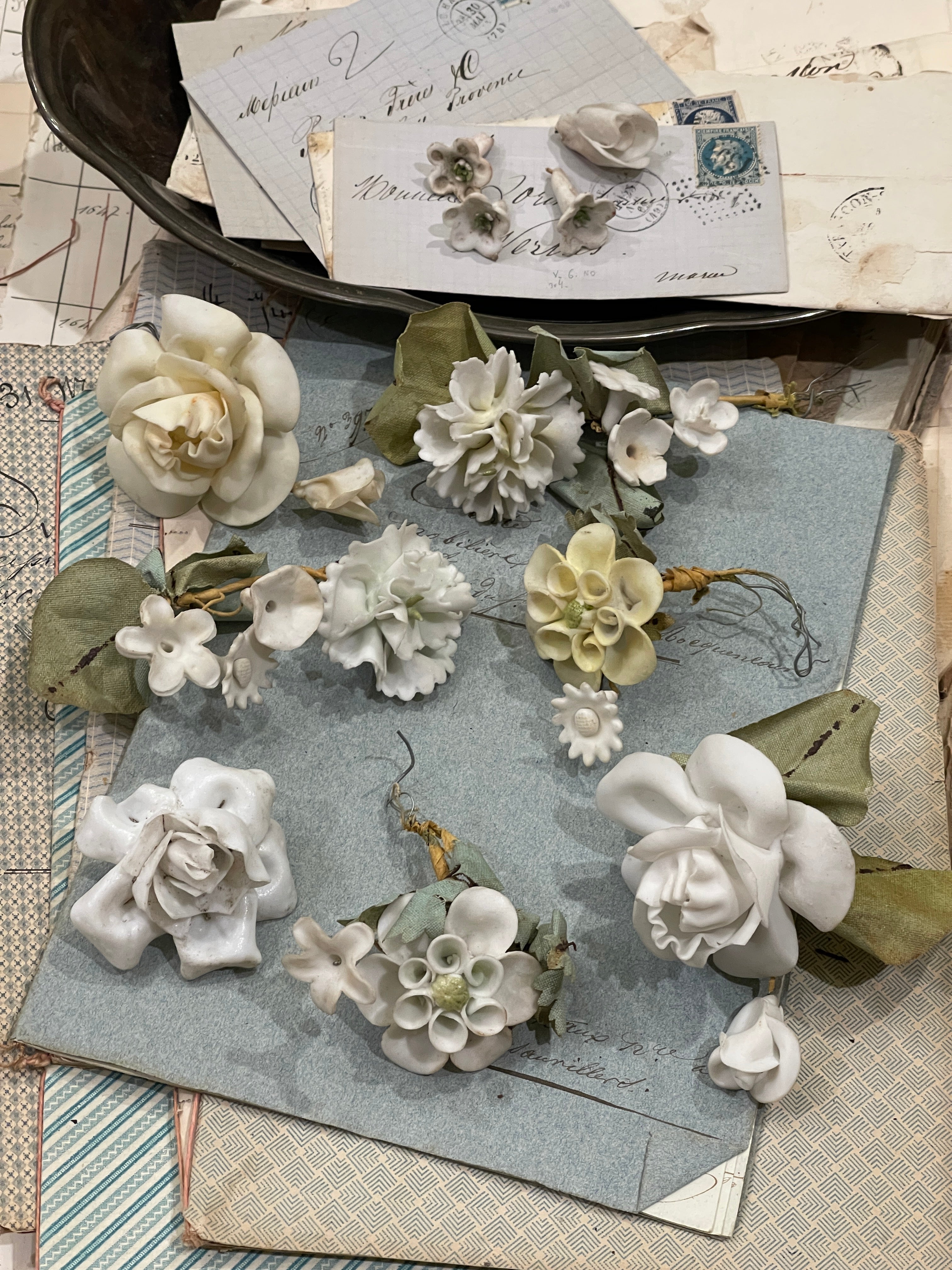 Antique French Porcelain Bisque Flowers - Napoleon III
