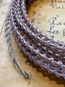 Antique French Purple Glass Beads Roll for Funeral Wreaths & Flowers Making