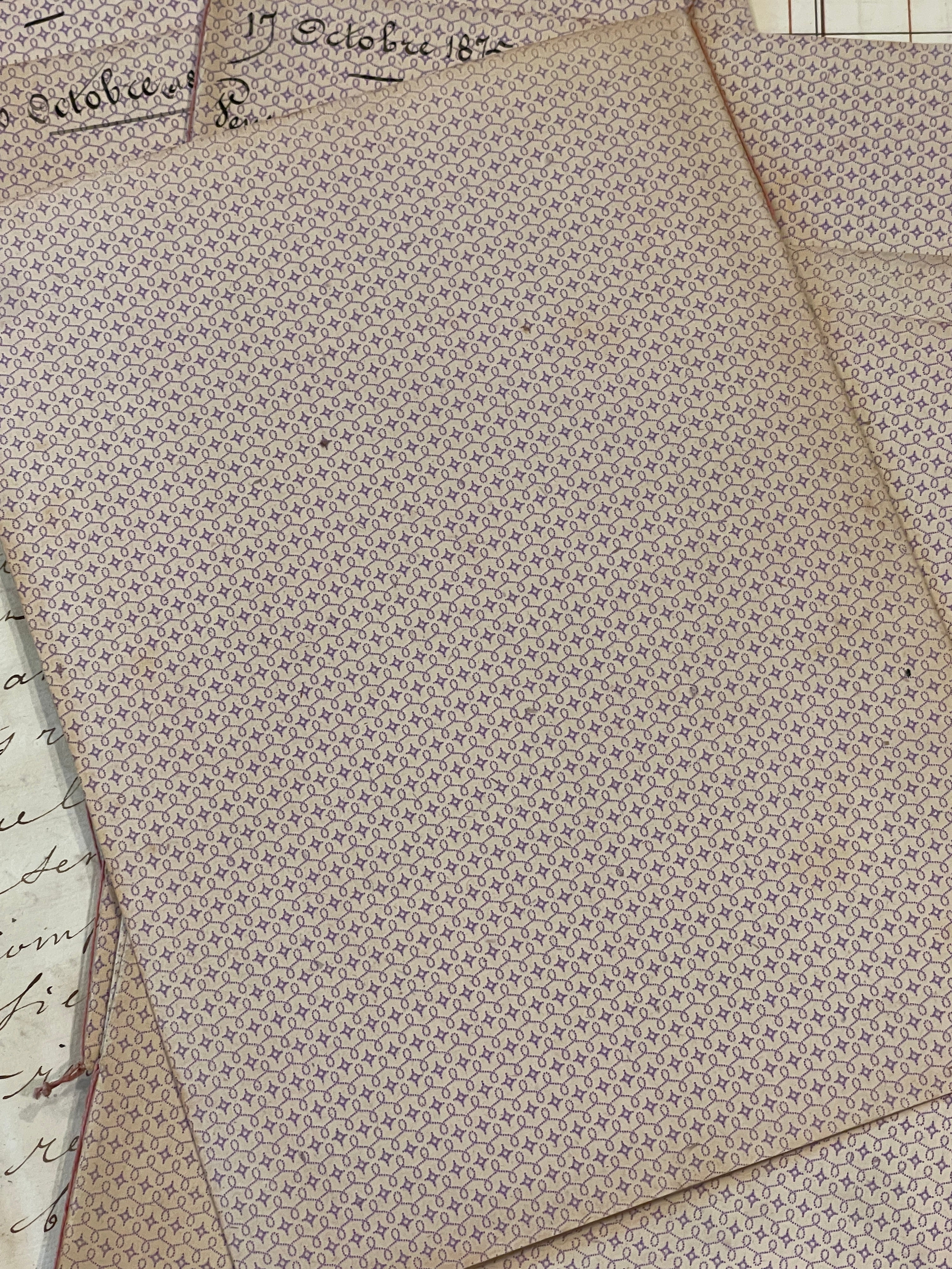 Antique 1870's French Calligraphy Pages in Original Papier Dominote style folders