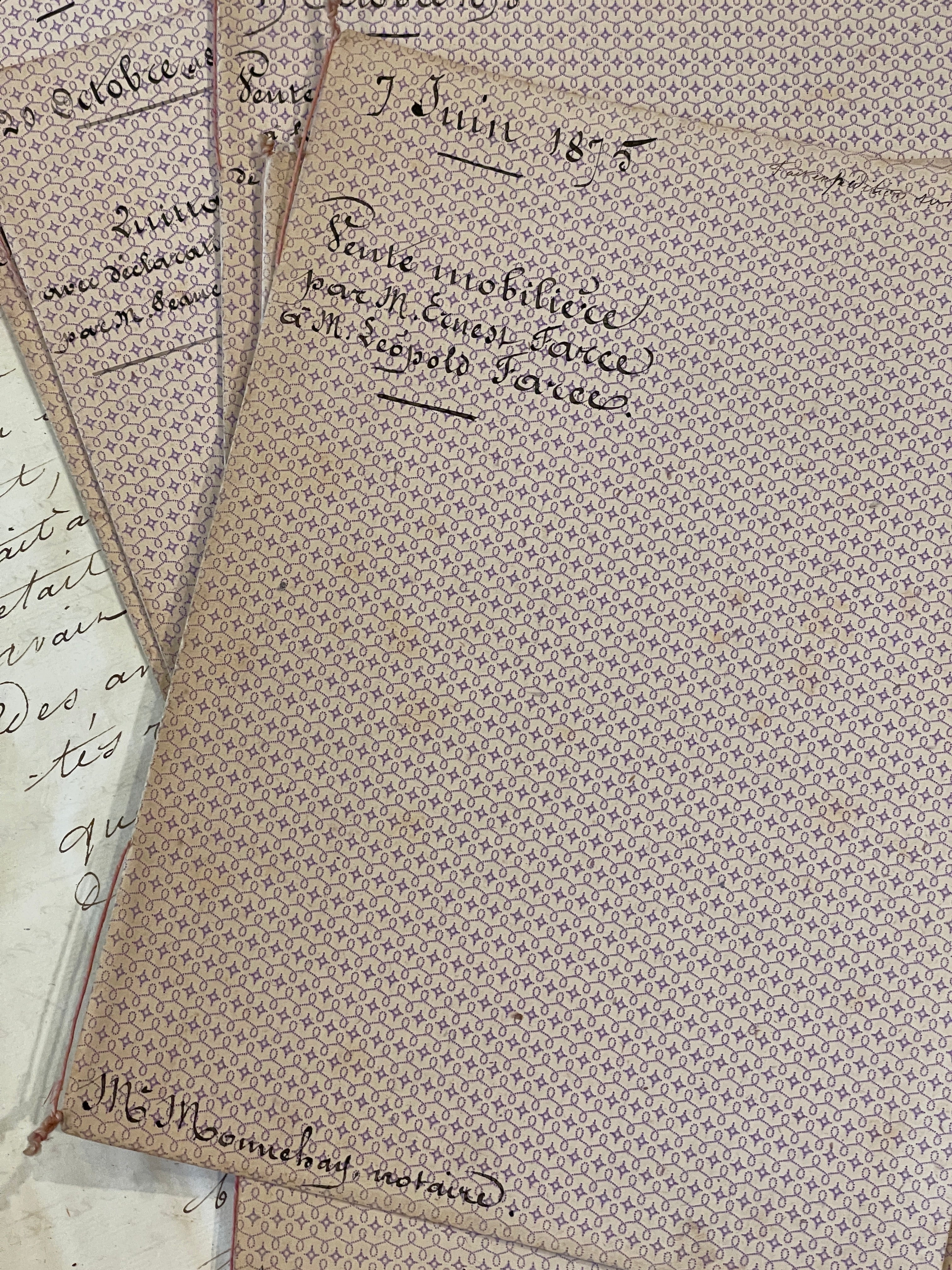 Antique 1870's French Calligraphy Pages in Original Papier Dominote style folders