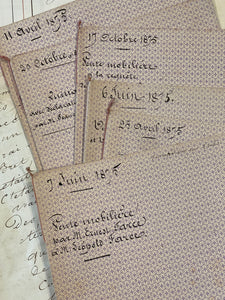 Antique 1870's French Calligraphy Pages in Original Papier Dominote style folders