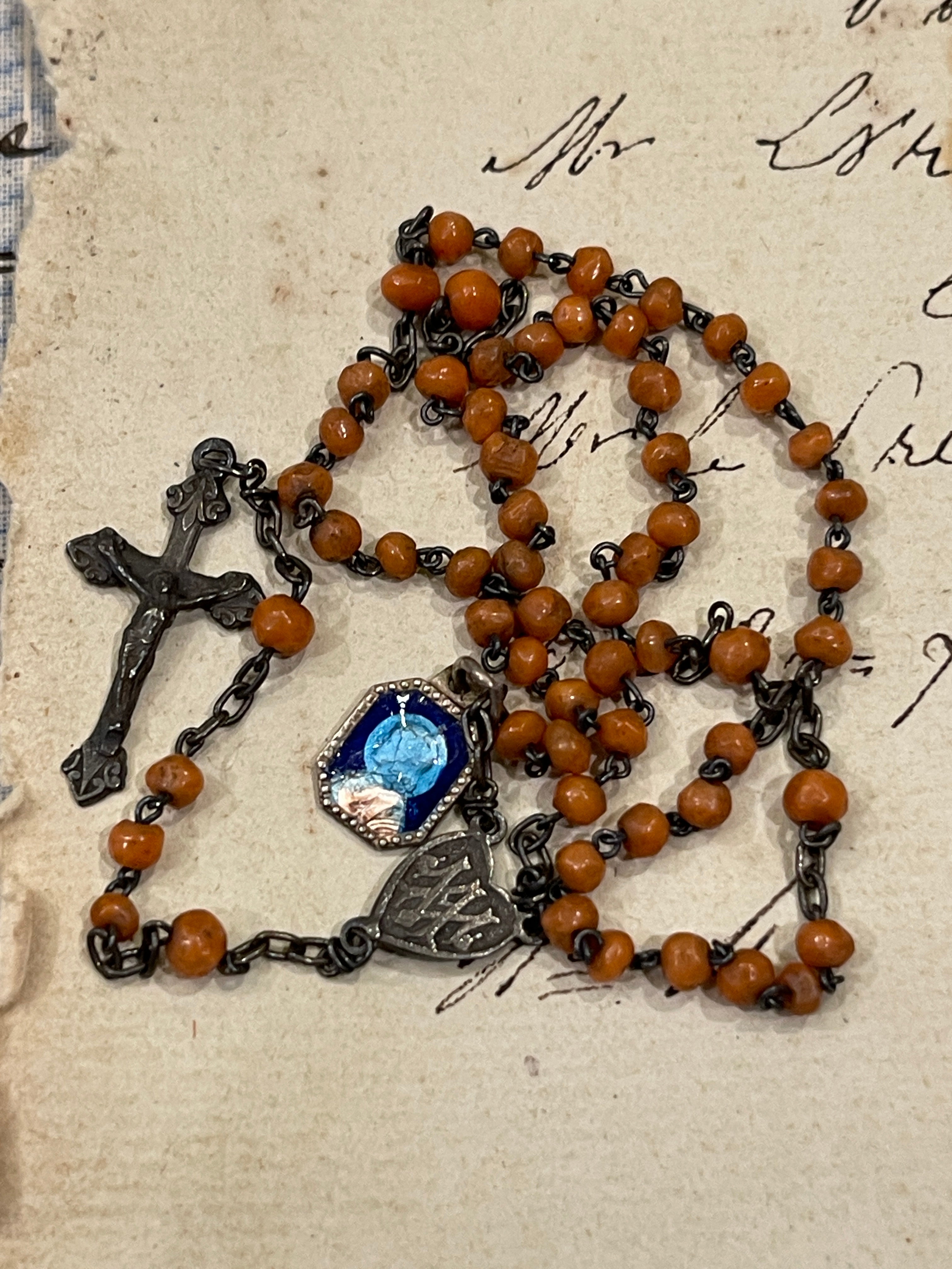 Tiny Antique French Rosary with extra medal - ROS10