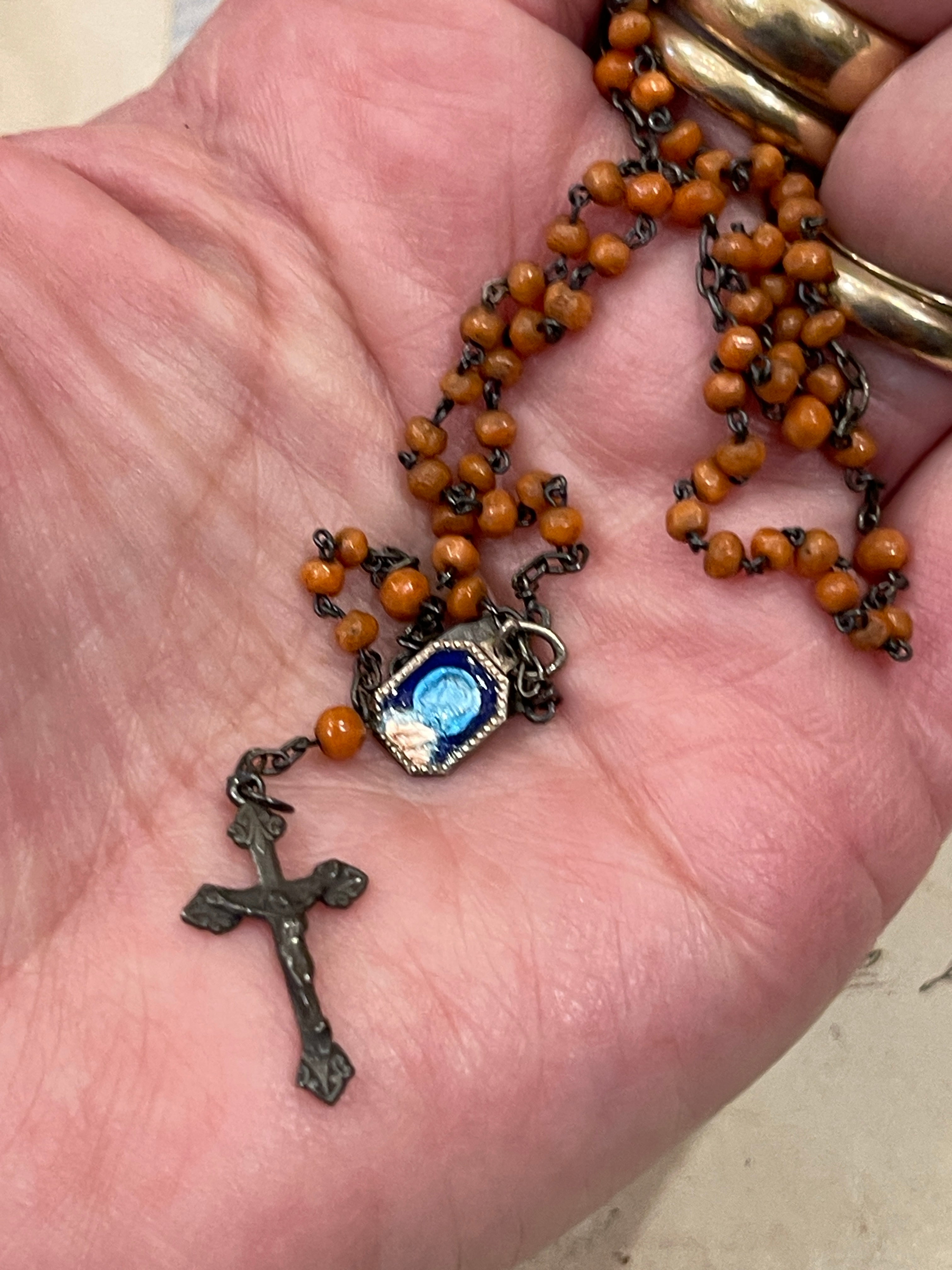 Tiny Antique French Rosary with extra medal - ROS10