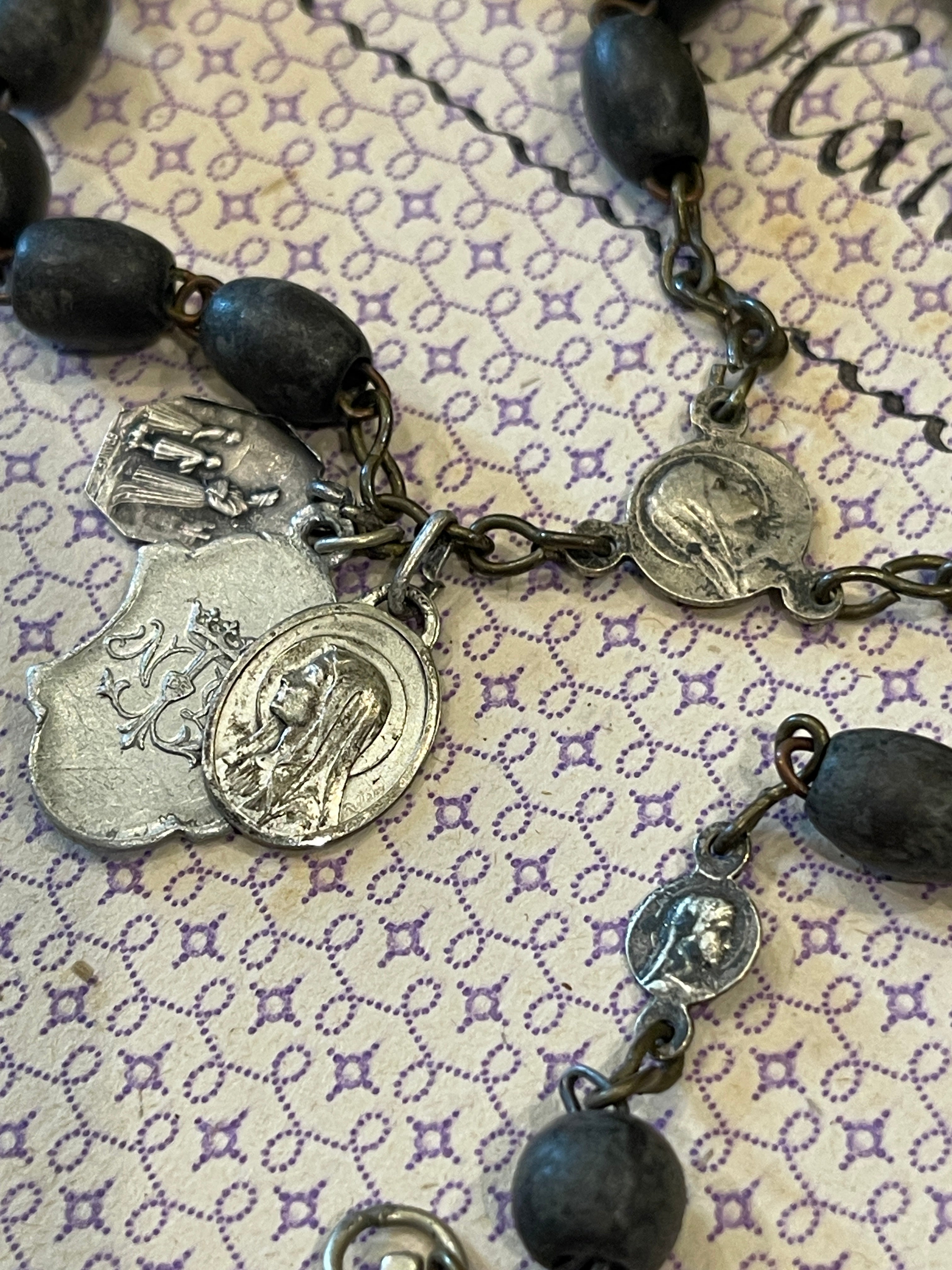 Antique French Sacred Heart rosary and Small Medals - ROS5