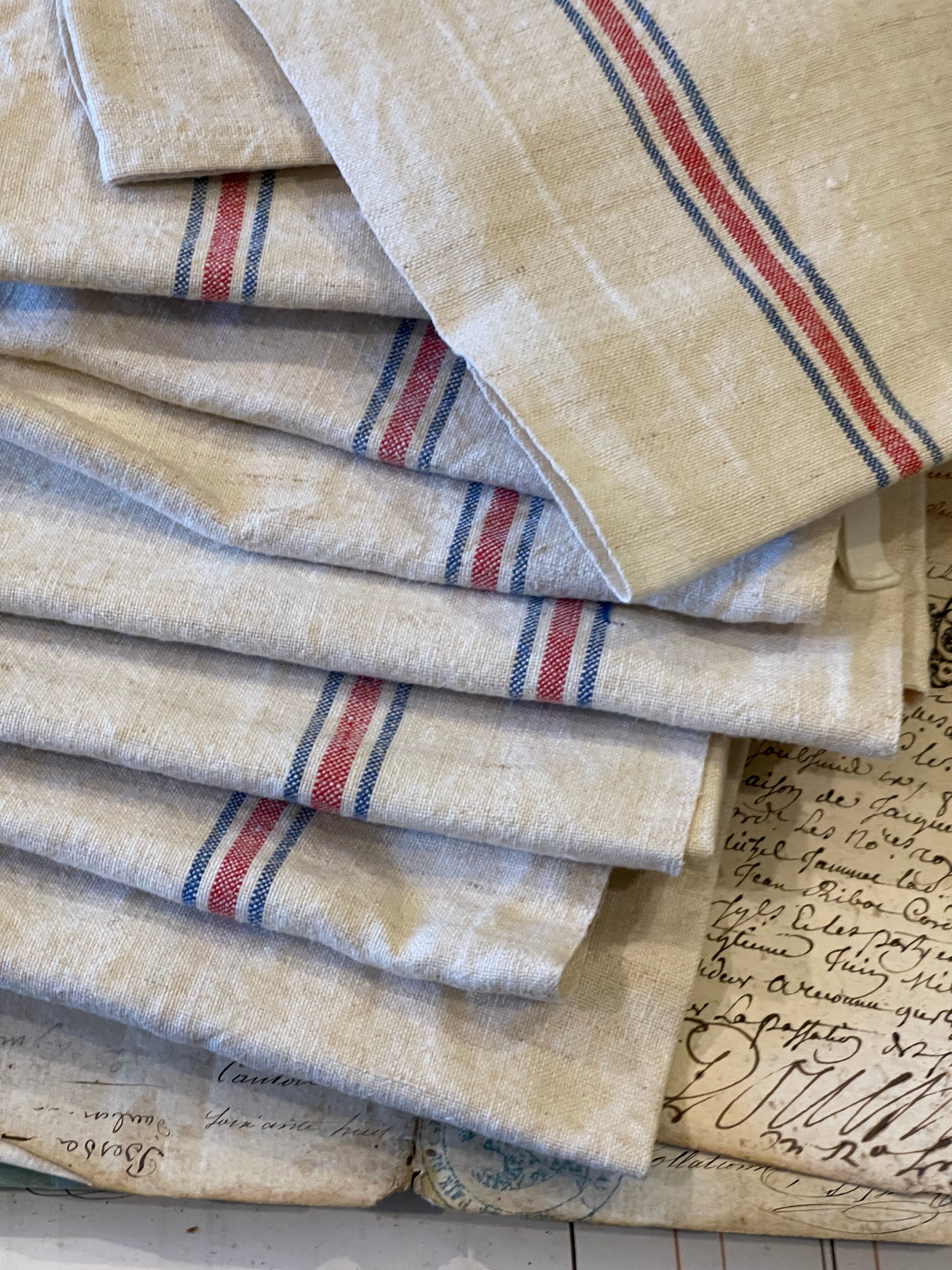 Antique Linen/Hemp Striped Blue & Red Striped Torchon