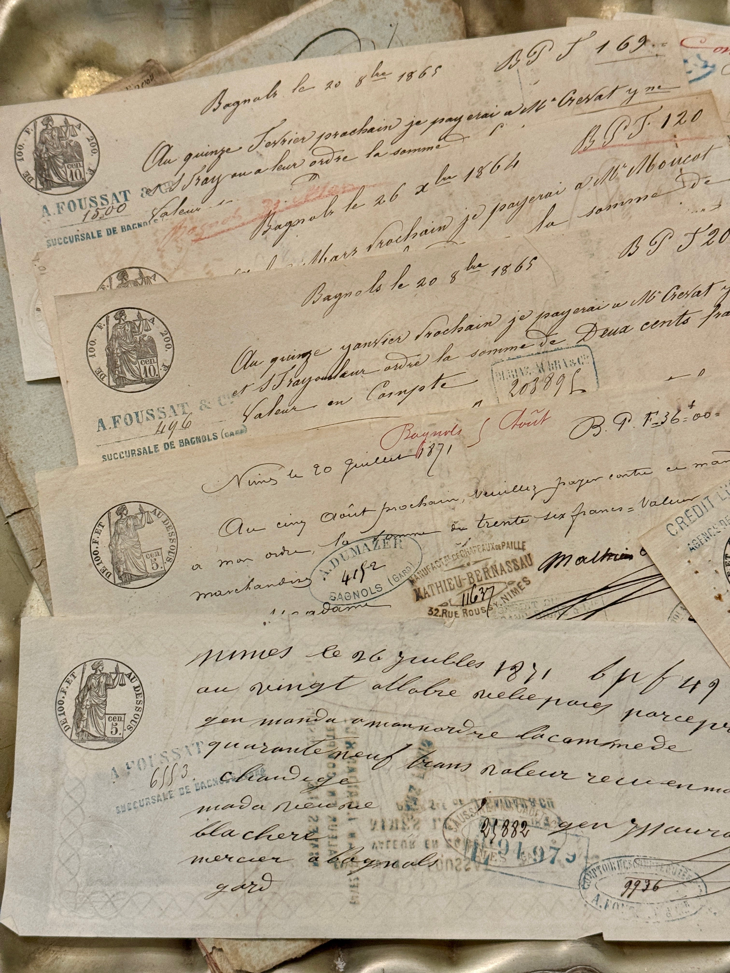 Sets/4 Antique 1800s French Receipts
